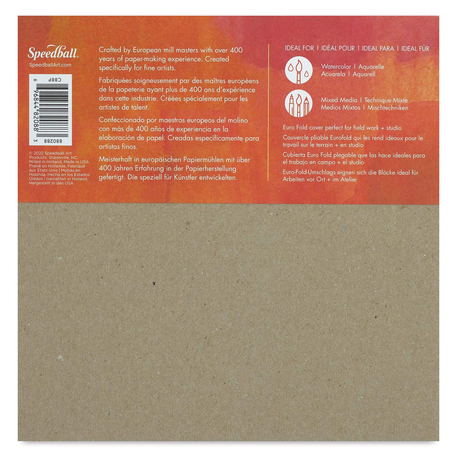 Fluid Watercolor Pad - 8" x 8", Cold Press, 20 Sheets, back of pad
