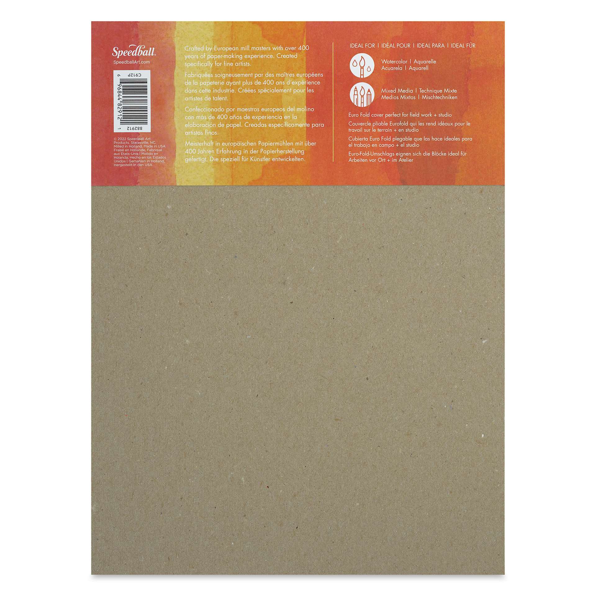 Fluid Watercolor Pad - 9" x 12", Cold Press, 20 Sheets, back of pad