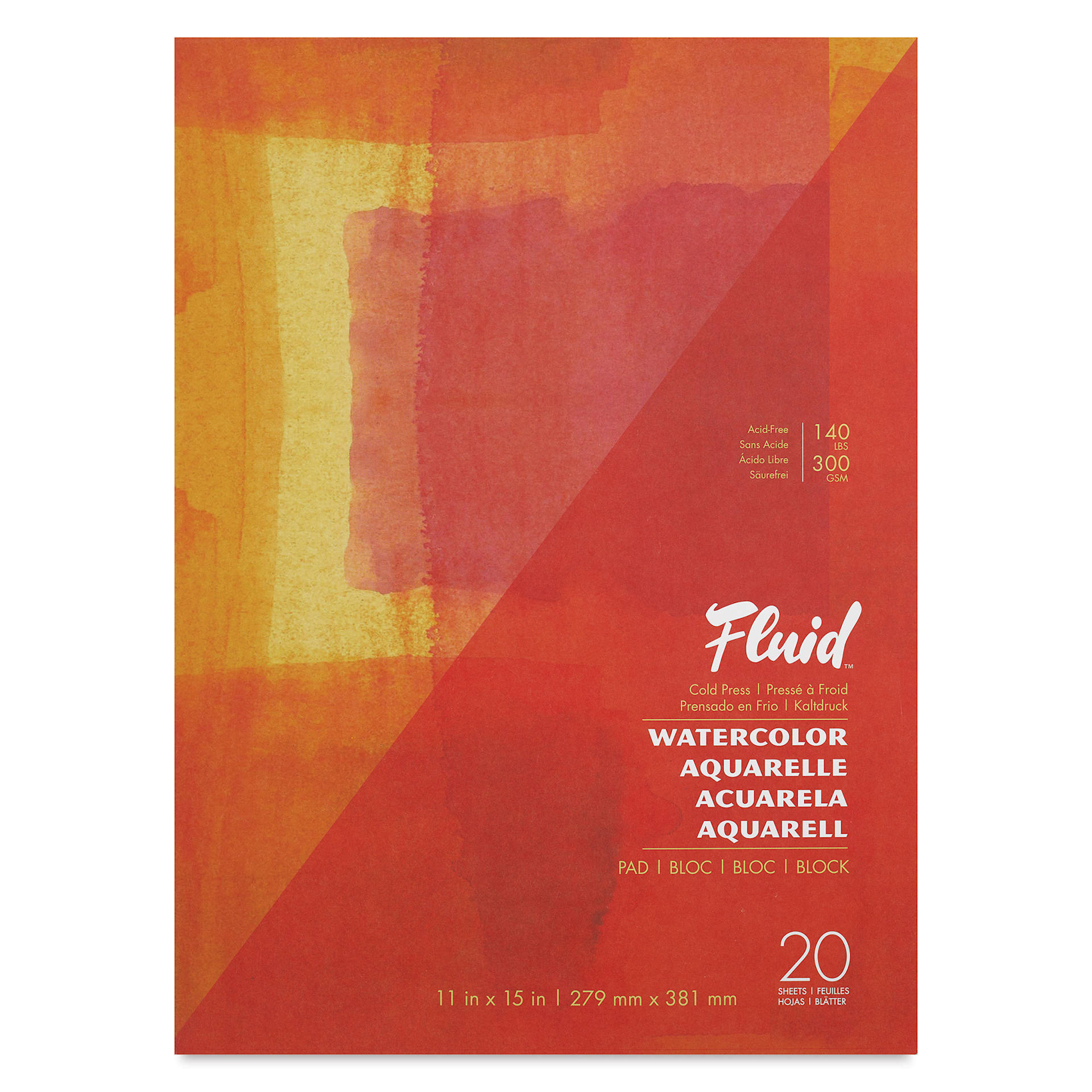Fluid Watercolor Pad - 11" x 15", Cold Press, 20 Sheets, front of pad