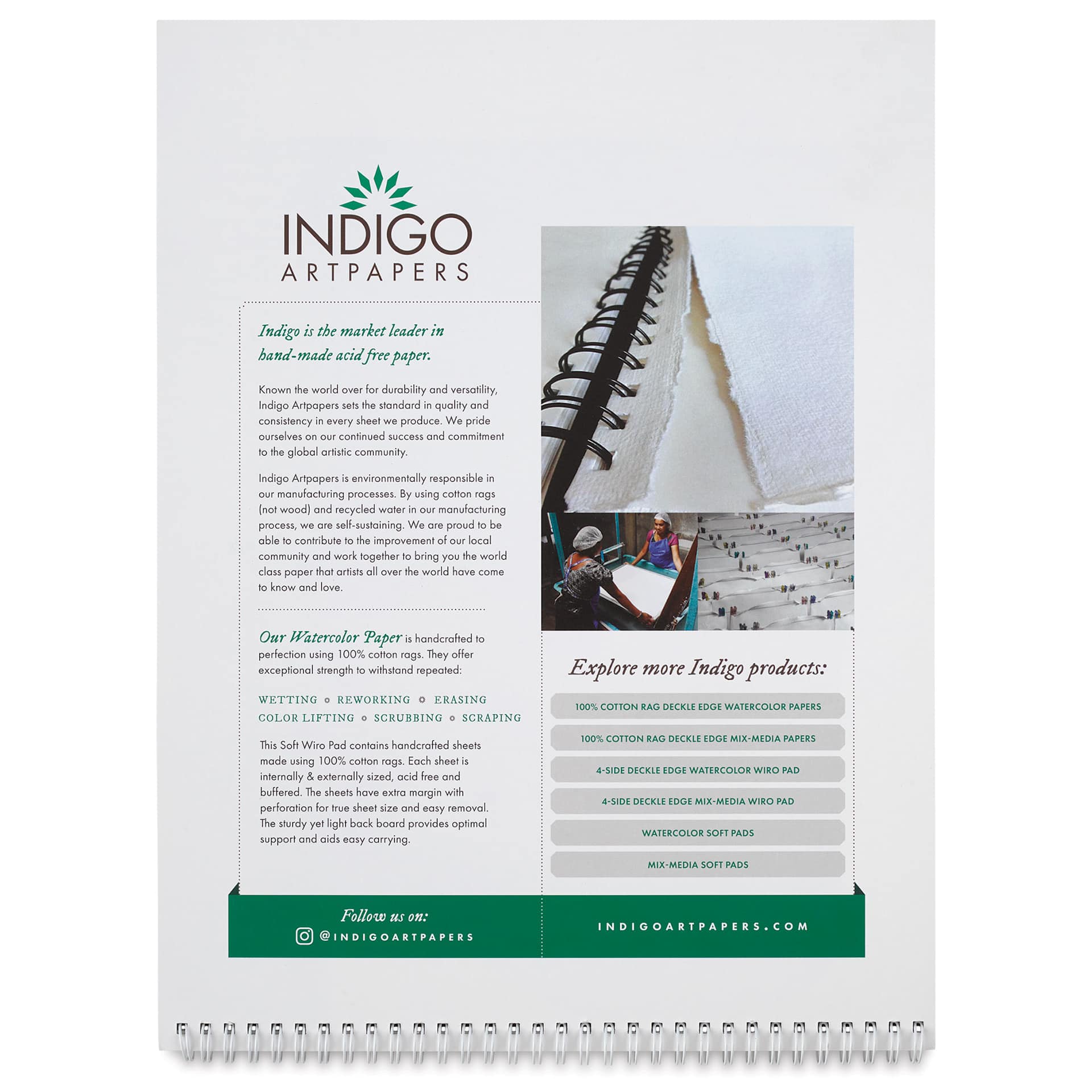 Indigo Artpapers Watercolor Wiropad - 11" x 14", back cover