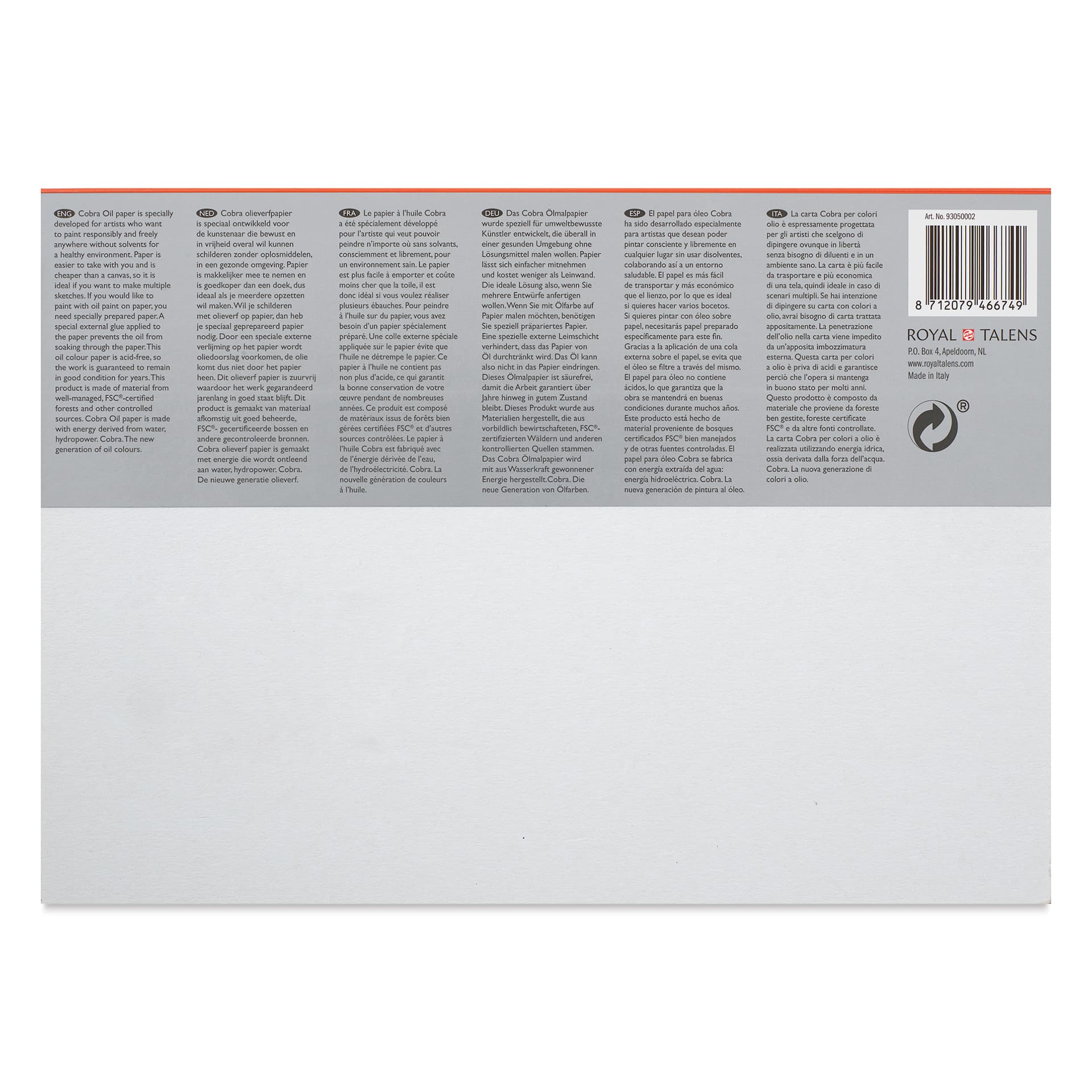 Cobra Oil Paint Paper Pad - 8-1/4" x 11-3/4", back cover