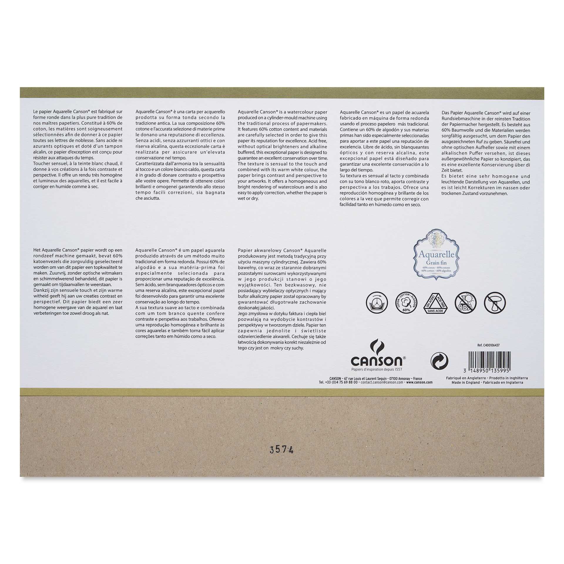 Canson Aquarelle Block - Blick Exclusive! 9.1" x 12.2", Cold Press, back cover
