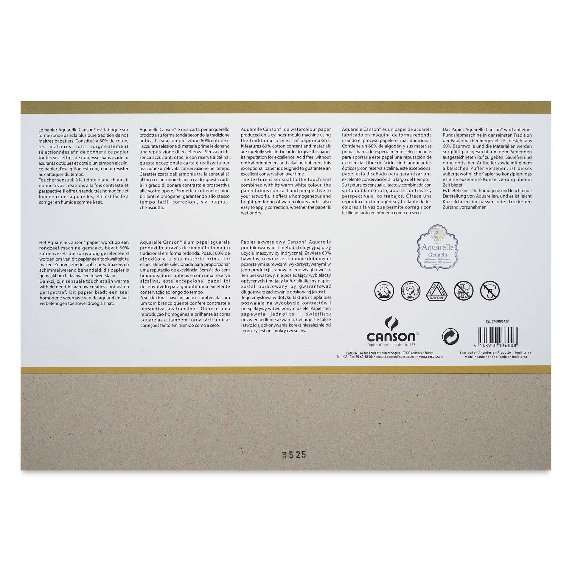 Canson Aquarelle Block - Blick Exclusive! 9.8" x 14.2", Cold Press, back cover