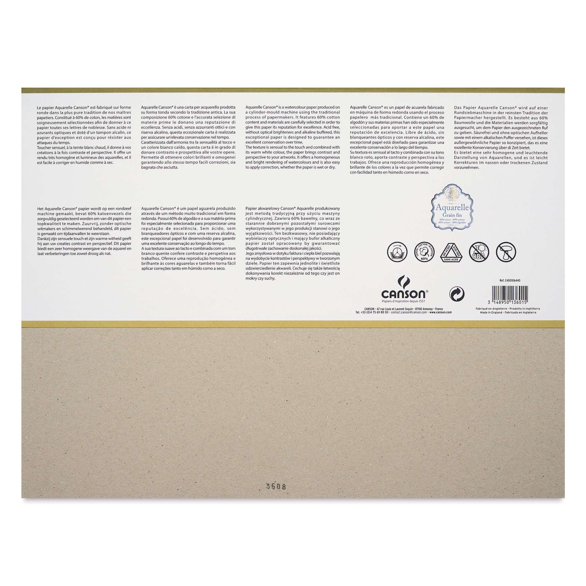 Canson Aquarelle Block - Blick Exclusive! 12.2" x 16.1", Cold Press, back cover