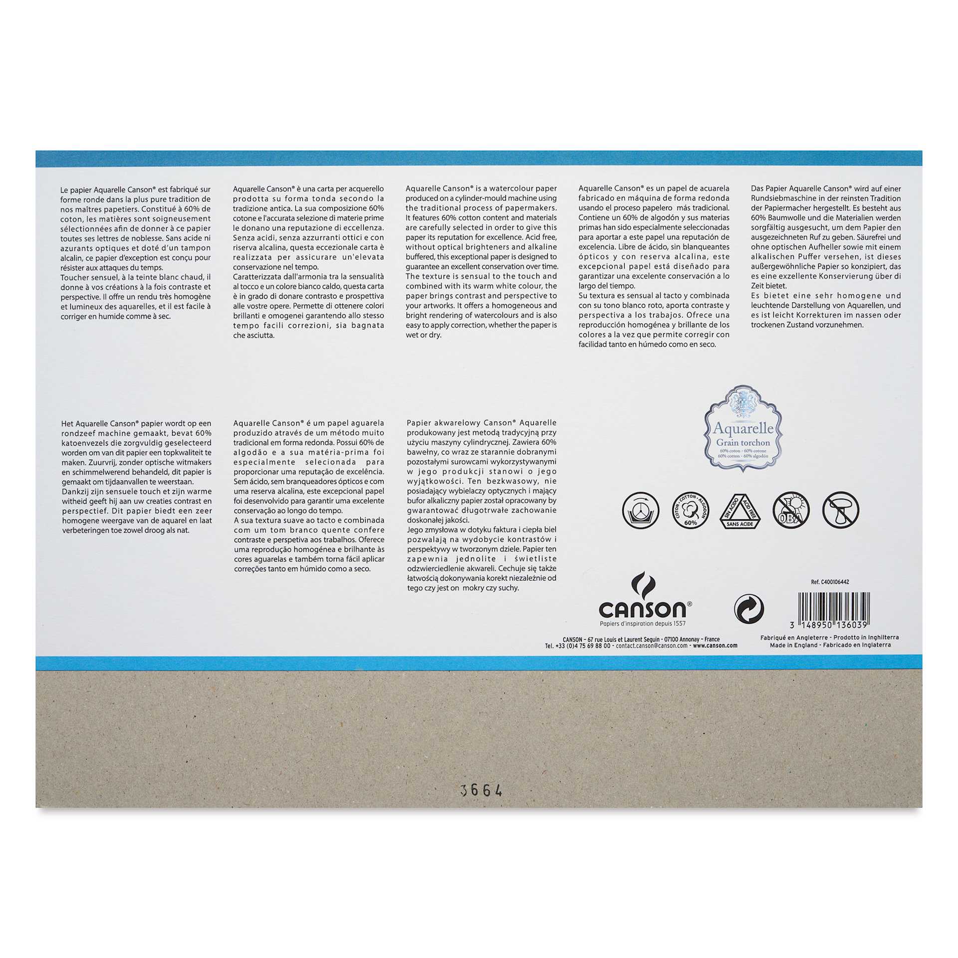 Canson Aquarelle Block - Blick Exclusive! 9.1" x 12.2", Rough Press, back of the cover