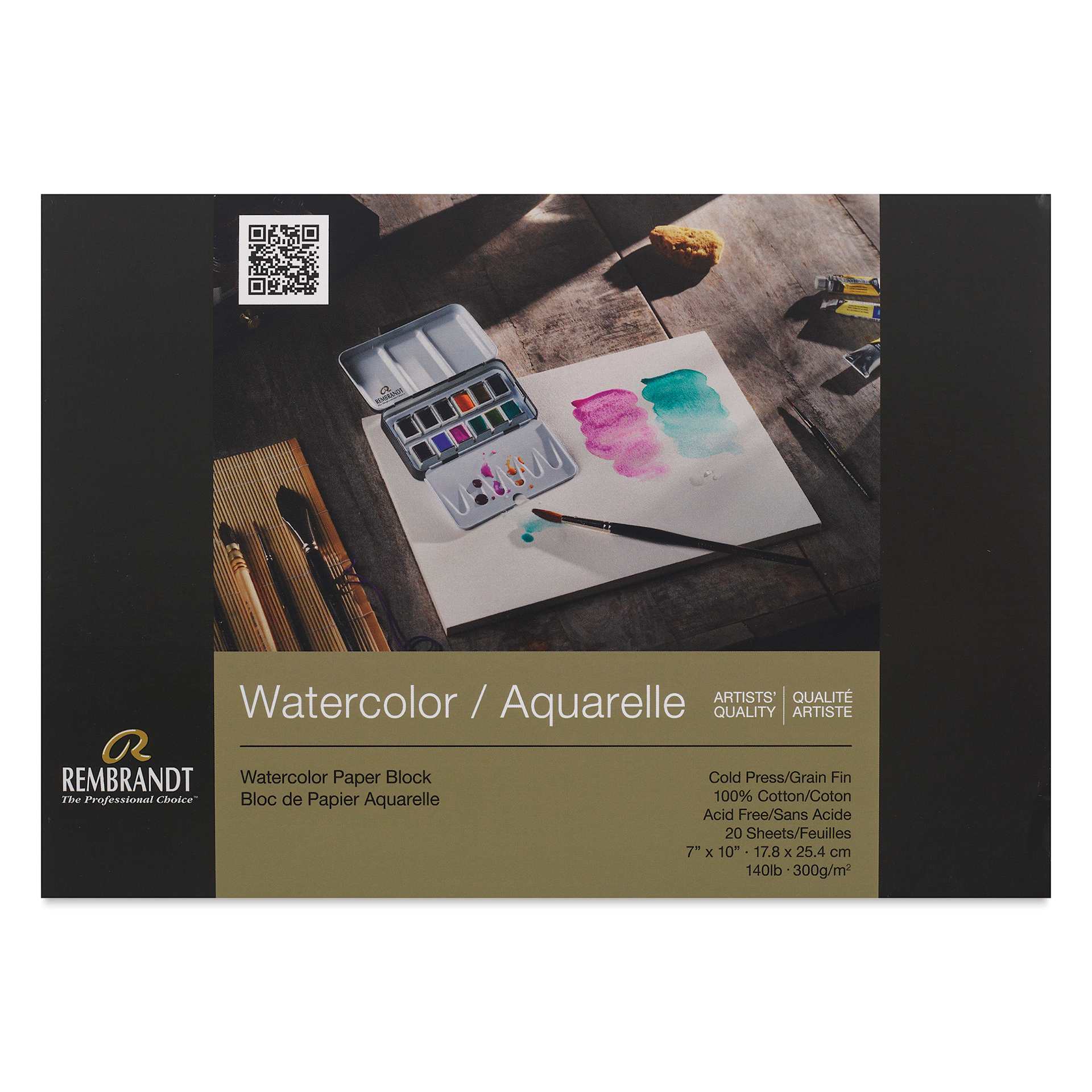 Rembrandt 100% Cotton Watercolor Paper Block - 7" x 10", front cover