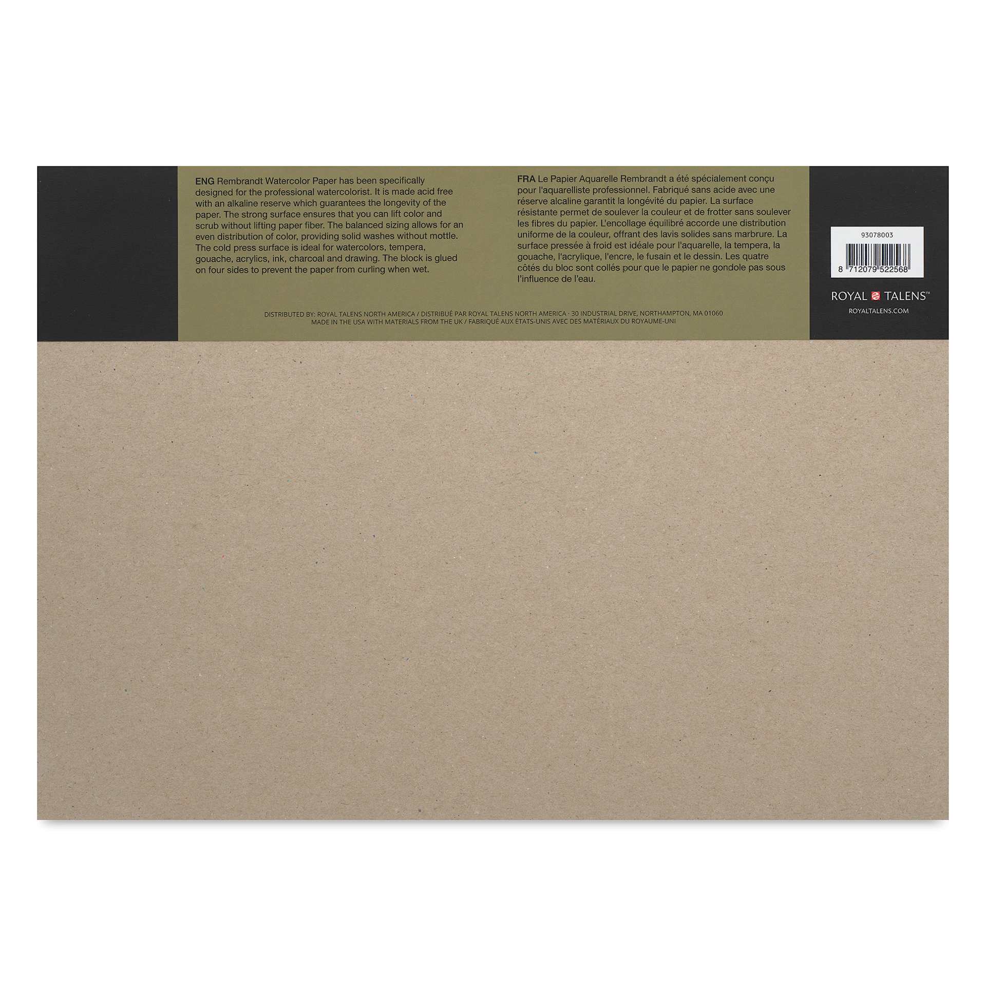 Rembrandt 100% Cotton Watercolor Paper Block - 10" x 14", back cover