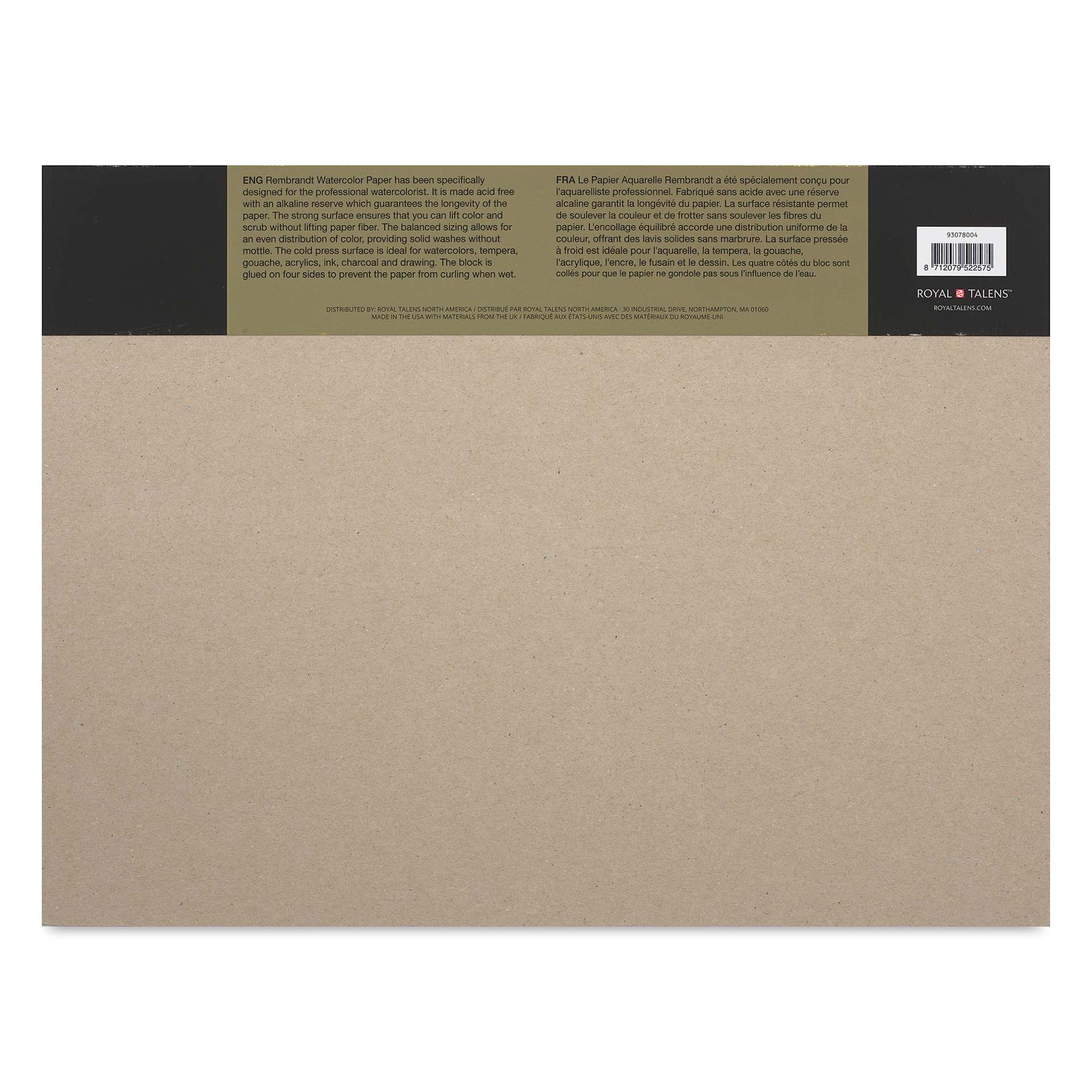 Rembrandt 100% Cotton Watercolor Paper Block - 12" x 16", back cover