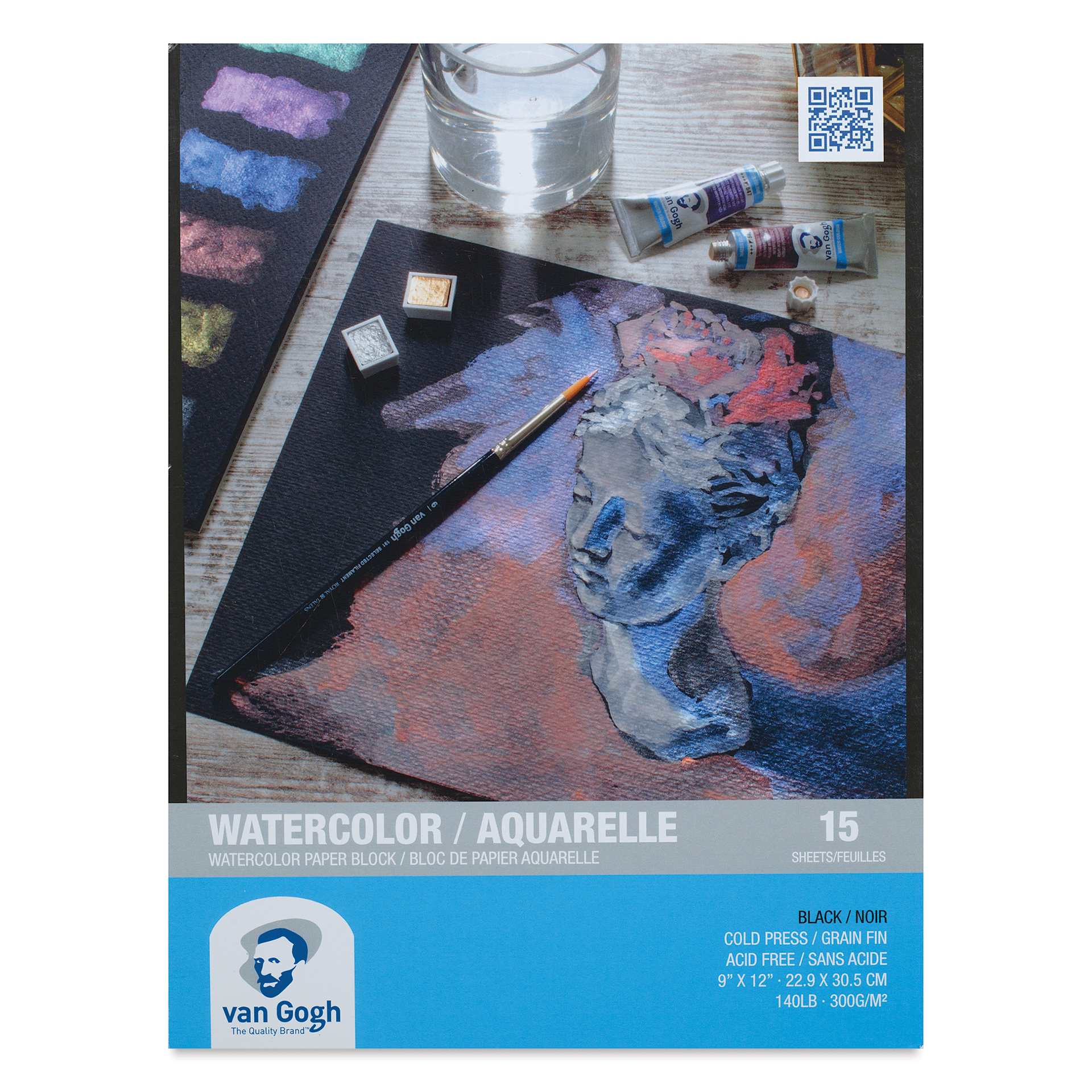 Van Gogh Black Watercolor Block - 9" x 12", front cover