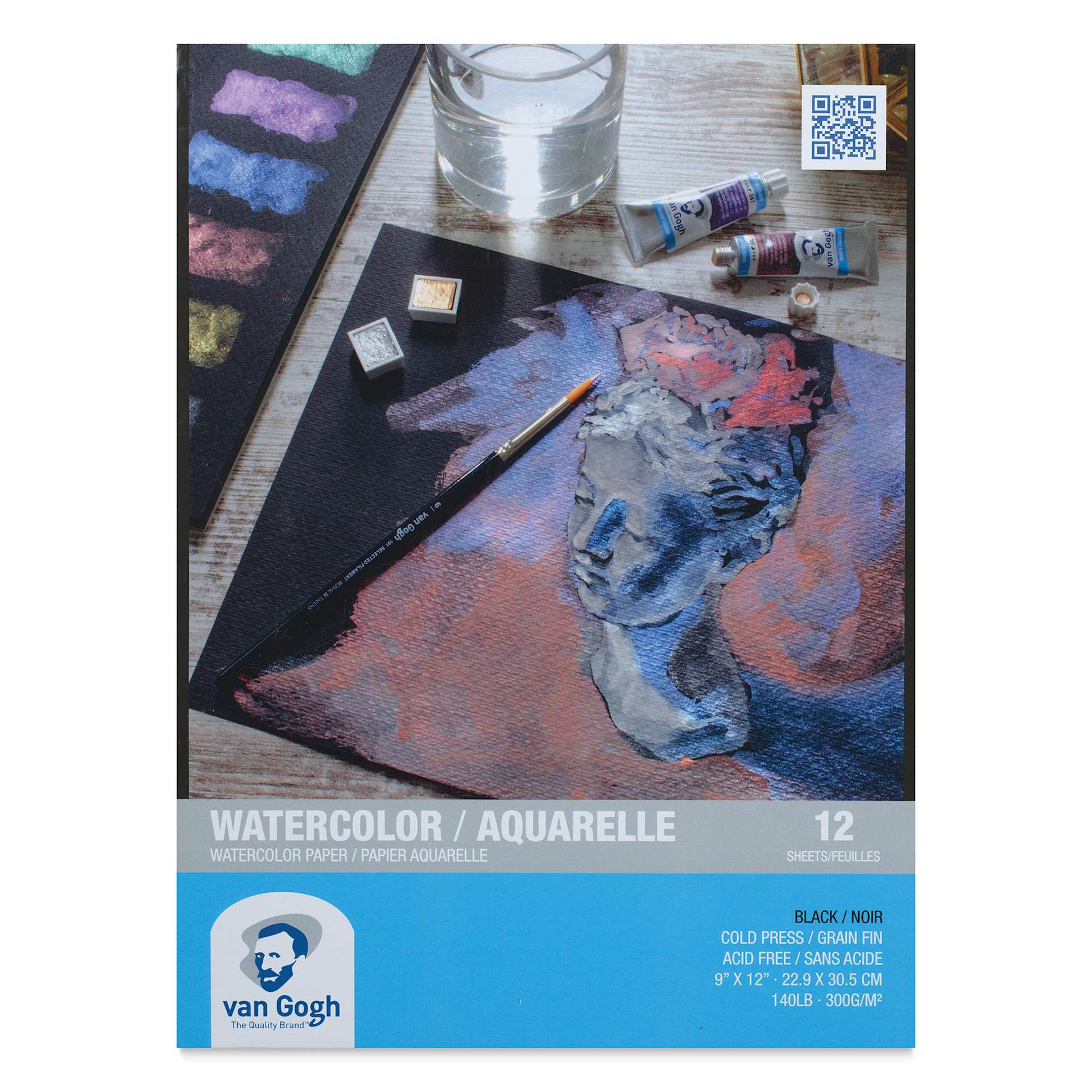 Van Gogh Black Watercolor Paper Pad - 9" x 12", front cover