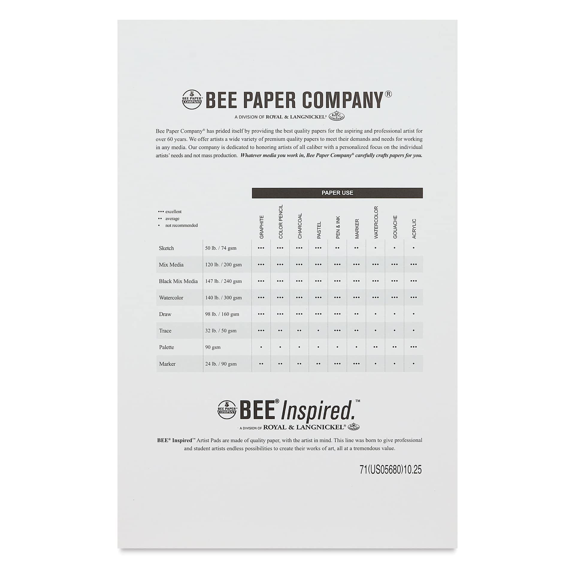 Bee Inspired Tape Bound Watercolor Pad - 5-1/2" x 8-1/2", 300 gsm, 30 Sheets, paper guide