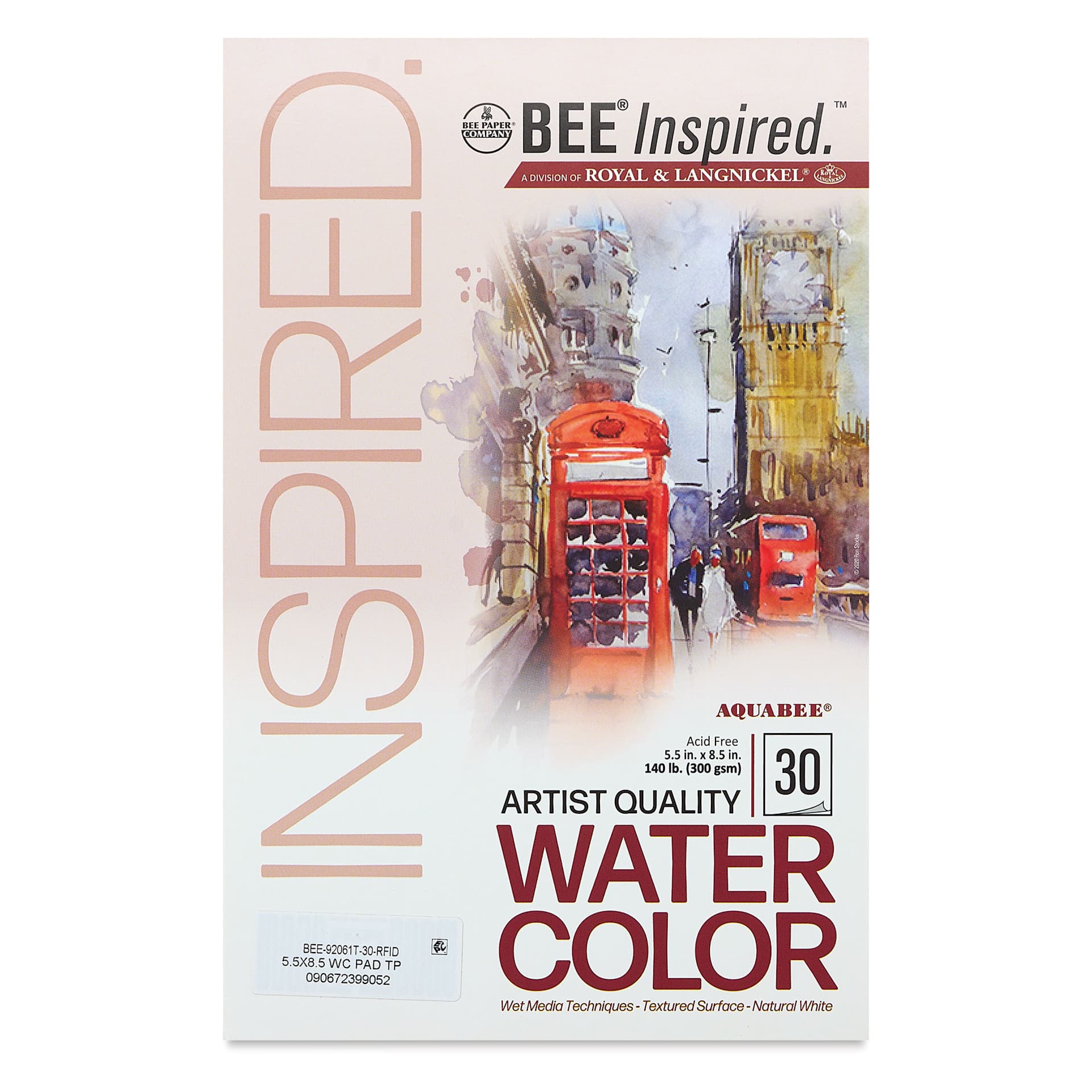 Bee Inspired Tape Bound Watercolor Pad - 5-1/2" x 8-1/2", 300 gsm, 30 Sheets
