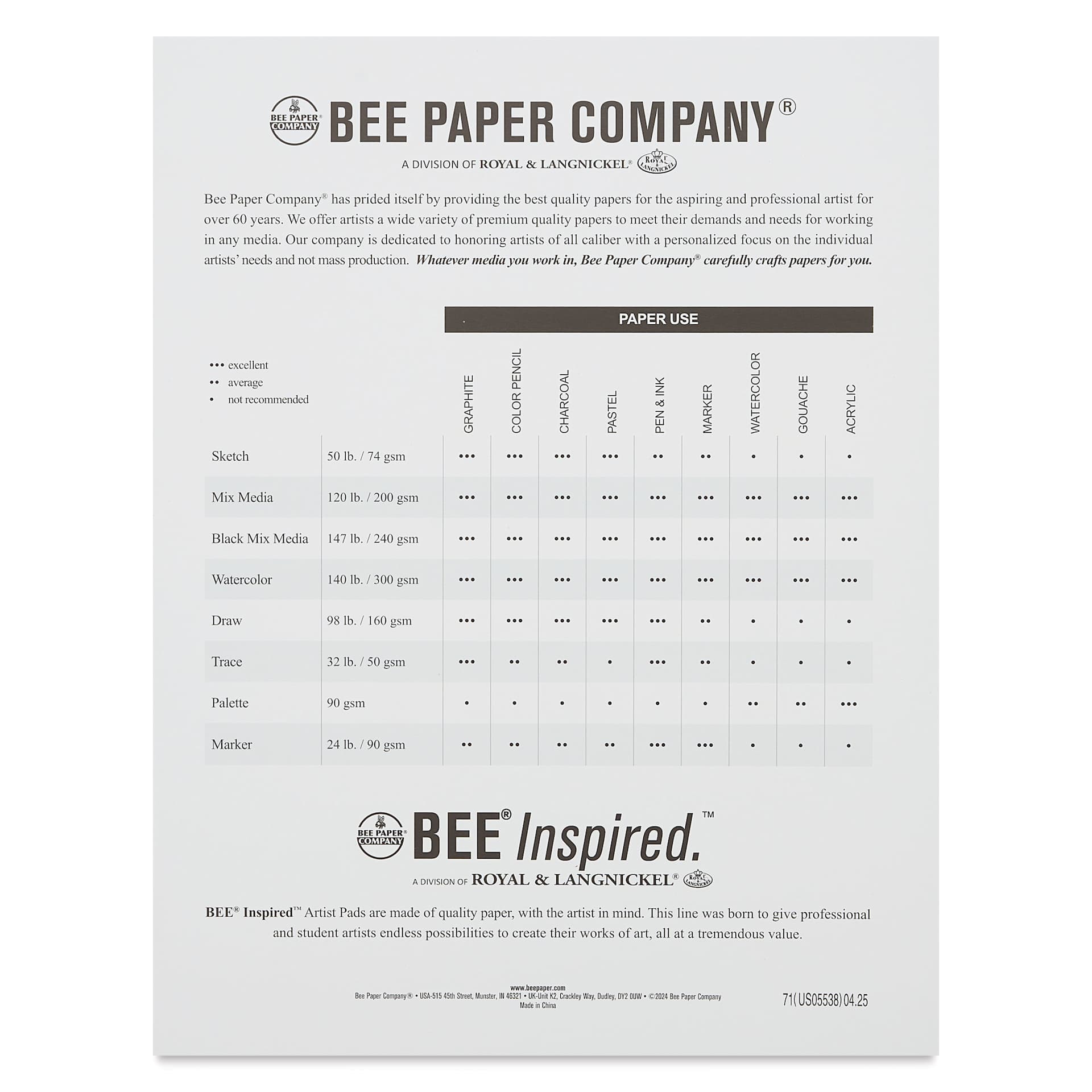 Bee Inspired Wirebound Watercolor Artist Pad - 9" x 12", back cover