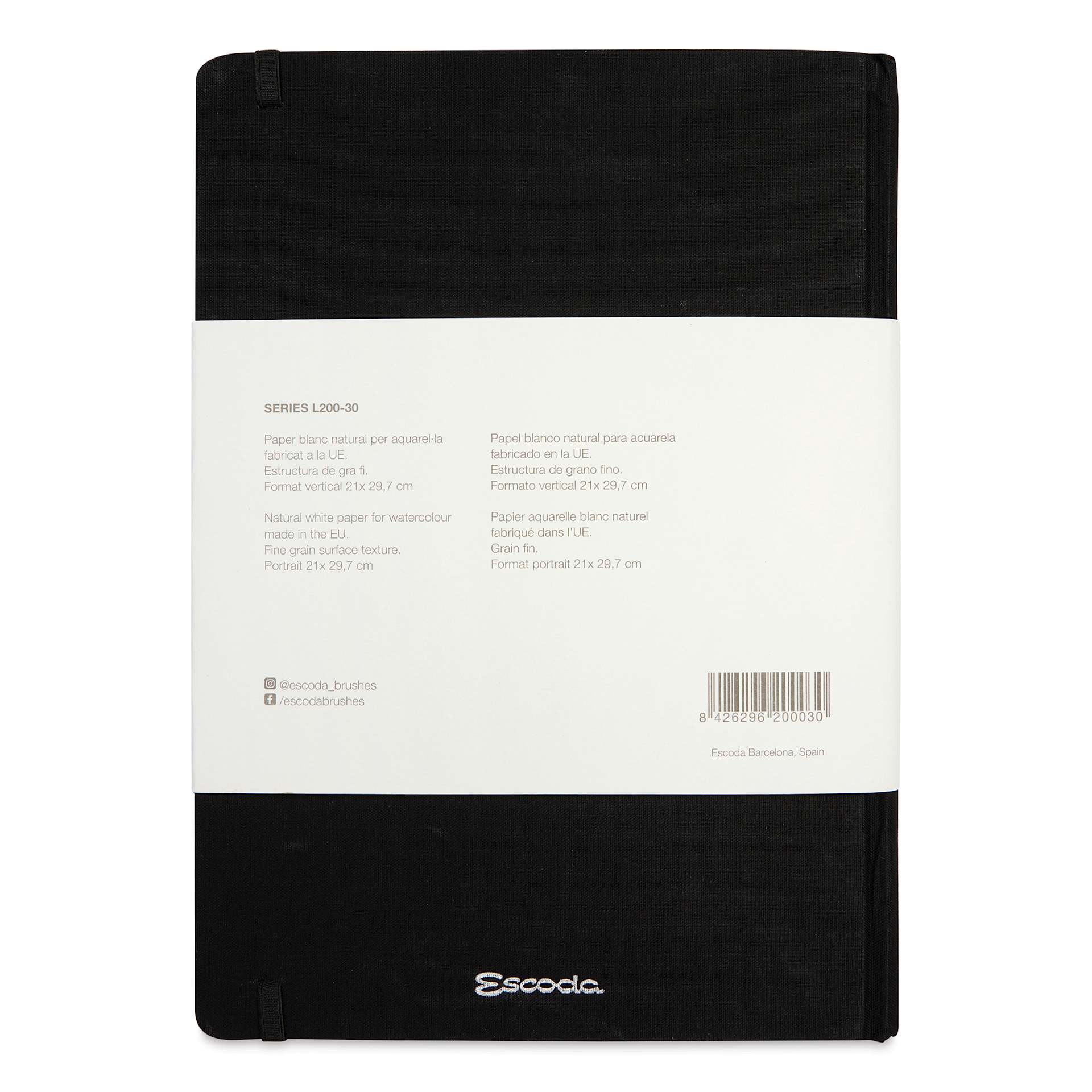 Escoda Watercolor Travel Journal - 8.26" x 11.7", back cover with packaging label