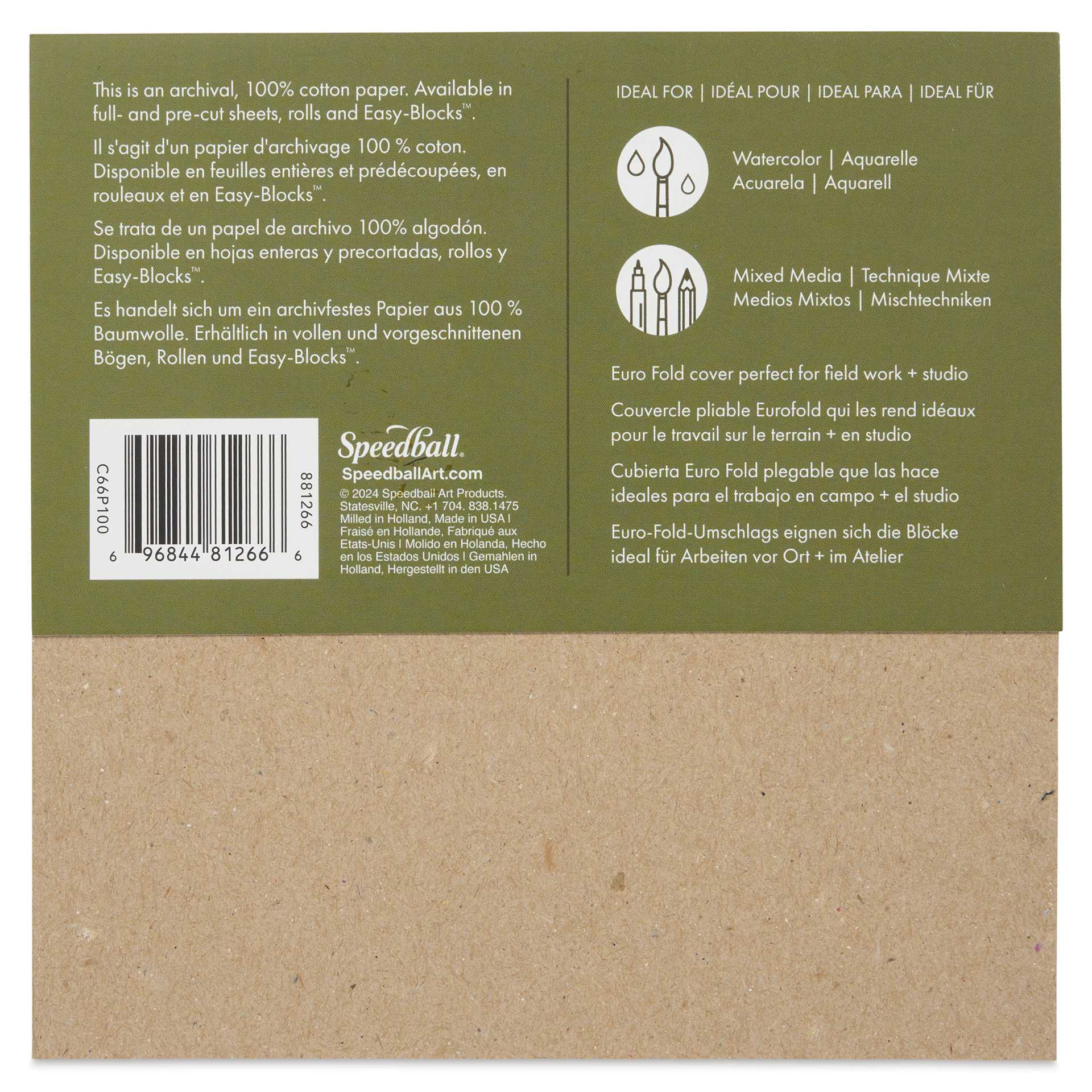 Fluid 100 Watercolor Pad - 6" x 6", Cold Press, 20 Sheets, back of pad