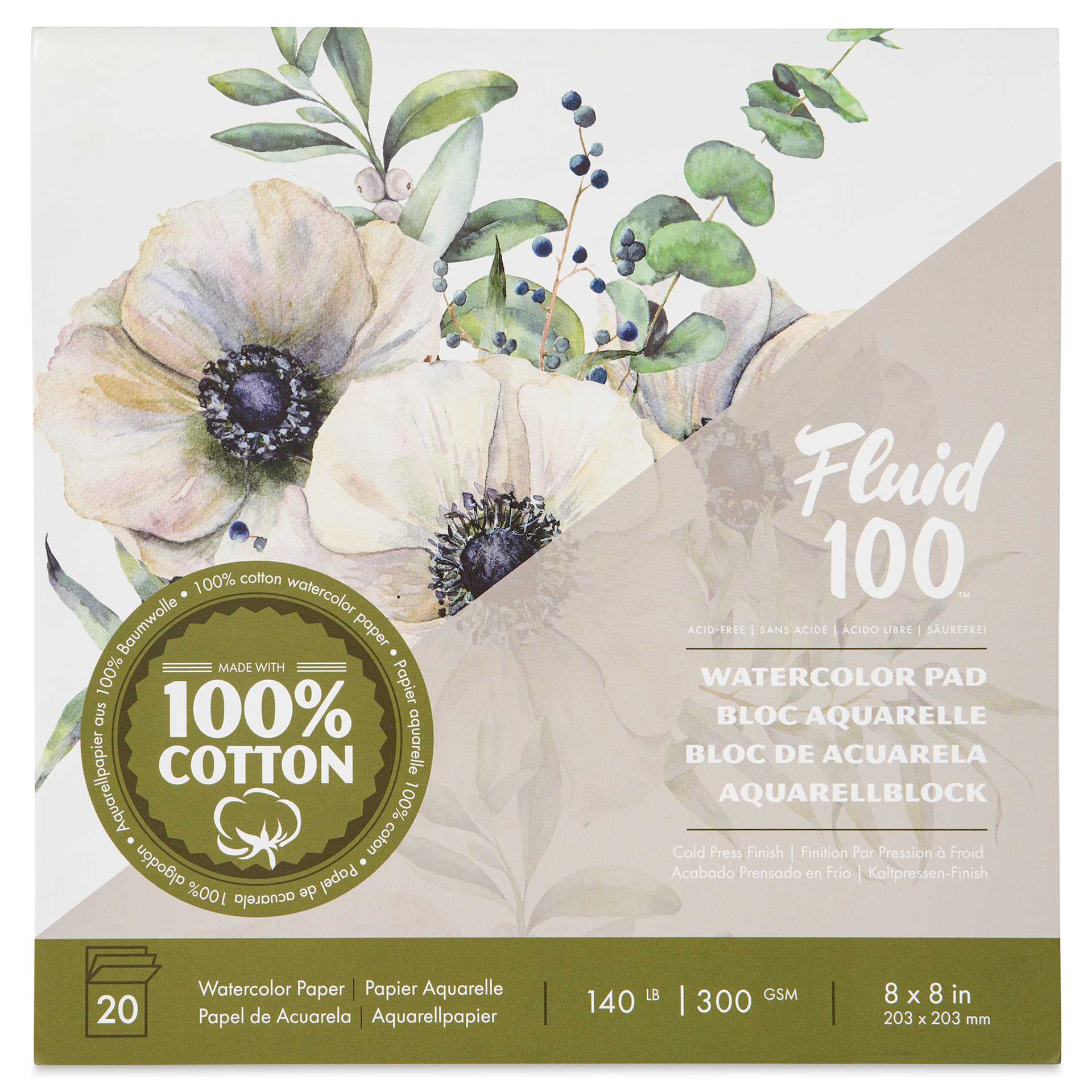 Fluid 100 Watercolor Pad - 8" x 8", Cold Press, 20 Sheets, front cover