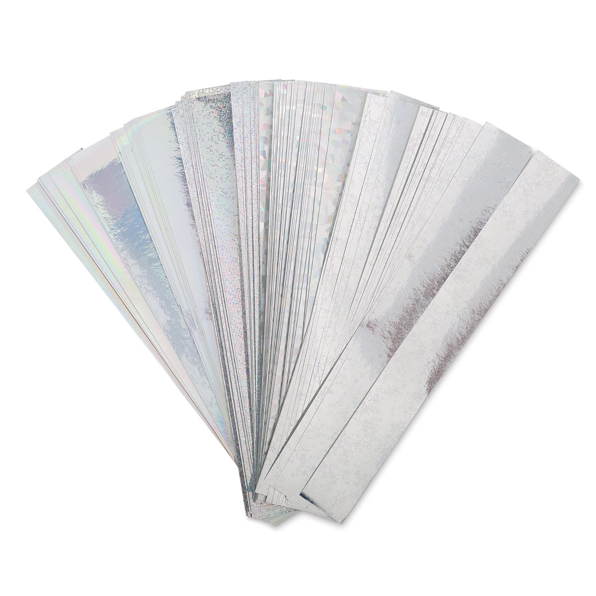 Hygloss Chain Strips - Pre-Cut Holographic strips shown in fan