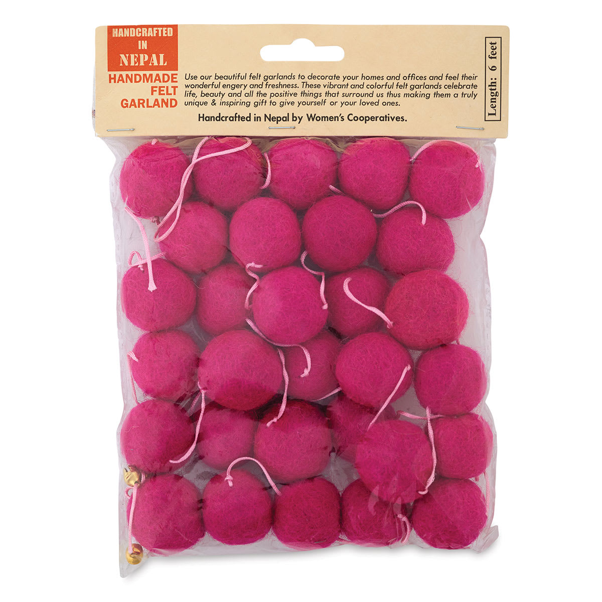 Giftsland Felt Pom Pom Garlands - Front of Hot Pink Pom Pom Package