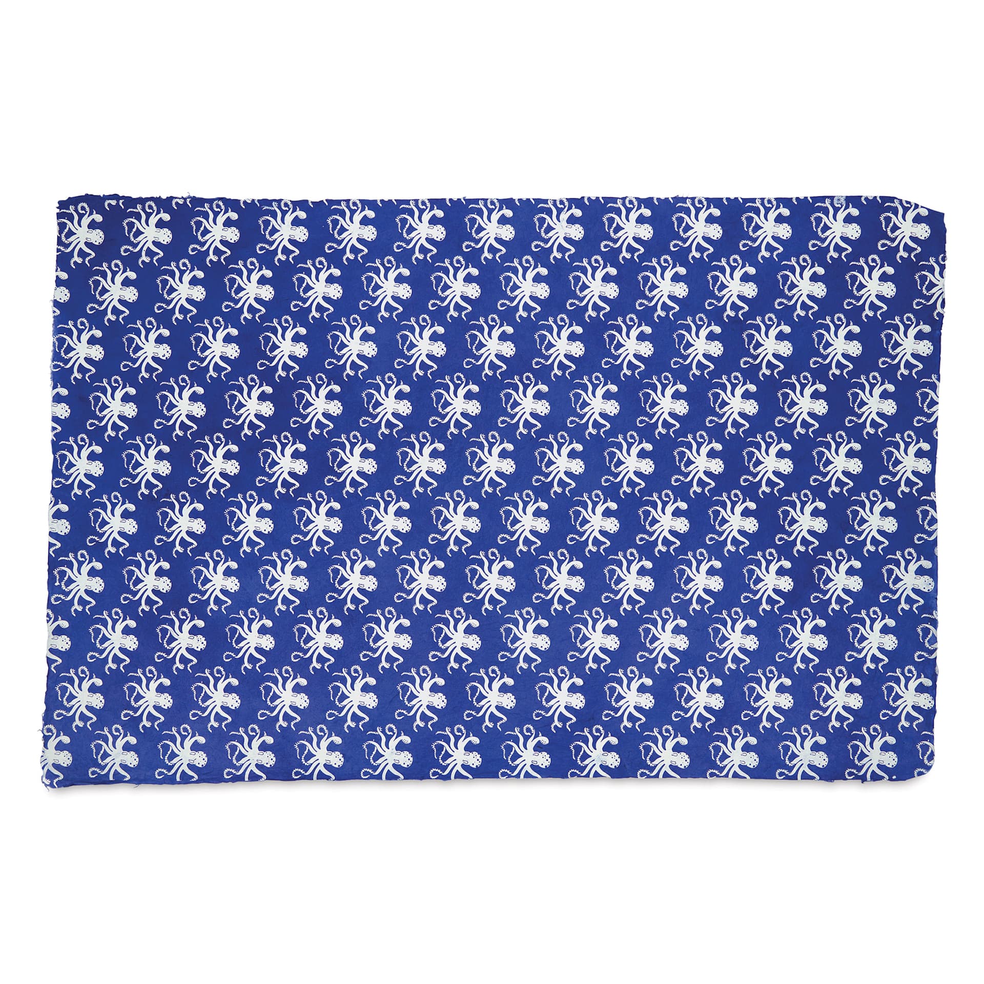 Aitoh Octopus Print Lokta Papers - White on Blue, 19-1/2" x 29-1/2"