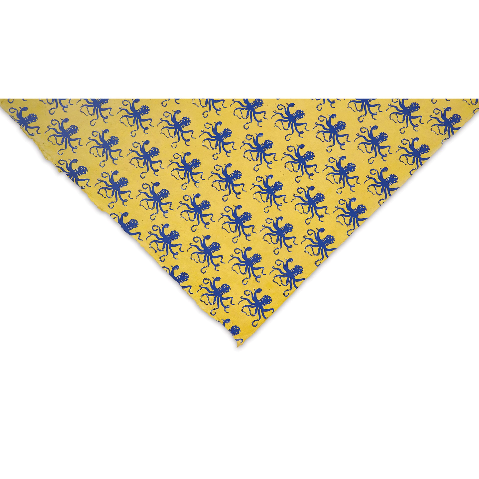 Aitoh Octopus Print Lokta Papers - Blue on Yellow, 19-1/2" x 29-1/2", corner of sheet