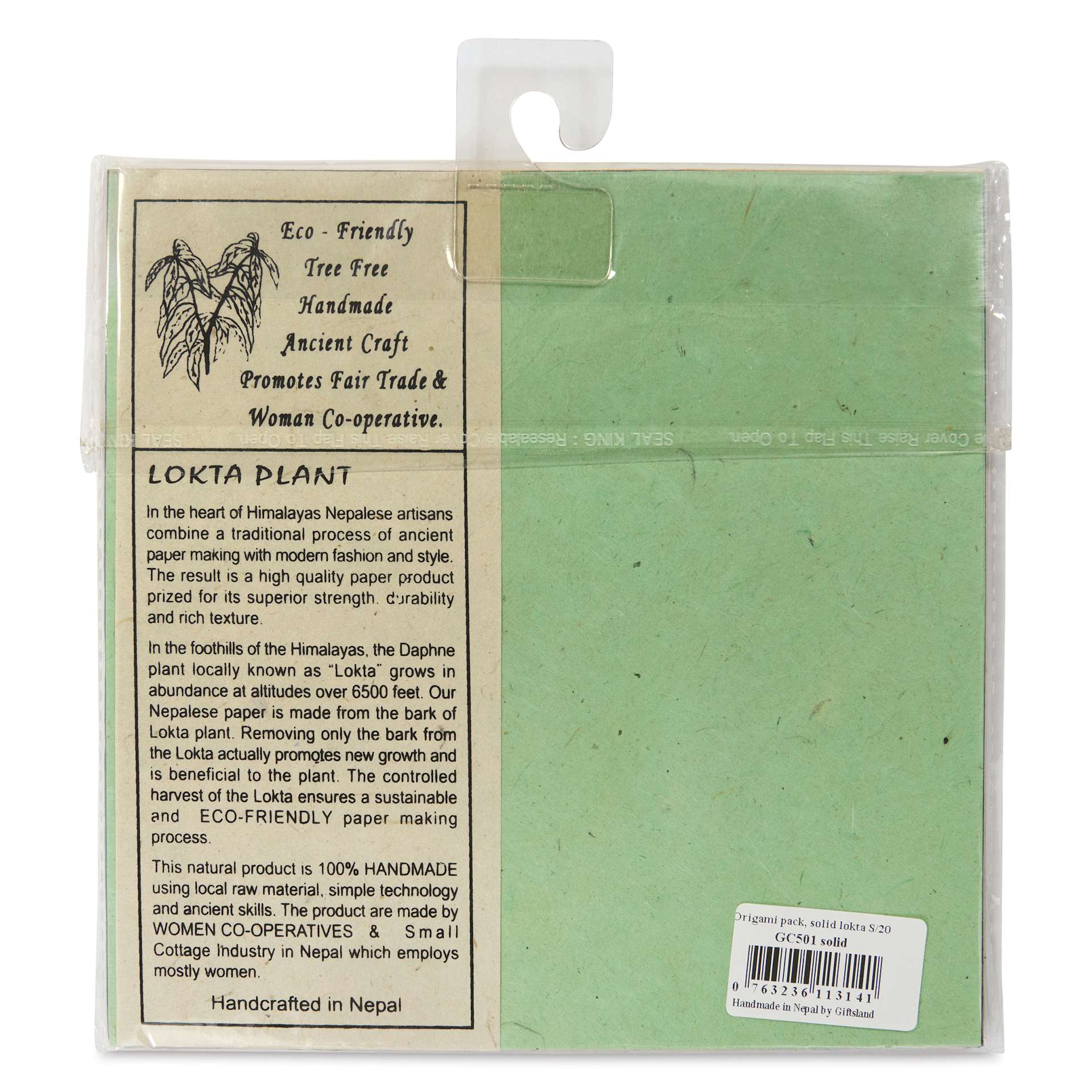Lotka Origami Paper Packs - 6" x 6", Solid Colors, Pkg of 20 Sheets, back of package