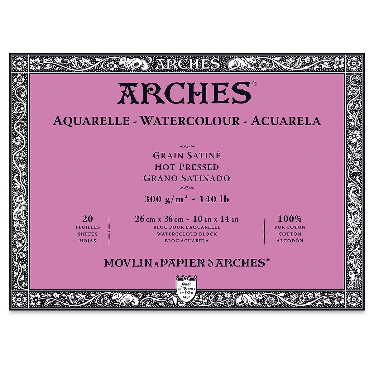 Arches Watercolor Block - 10" x 14", Hot Press, 20 Sheets