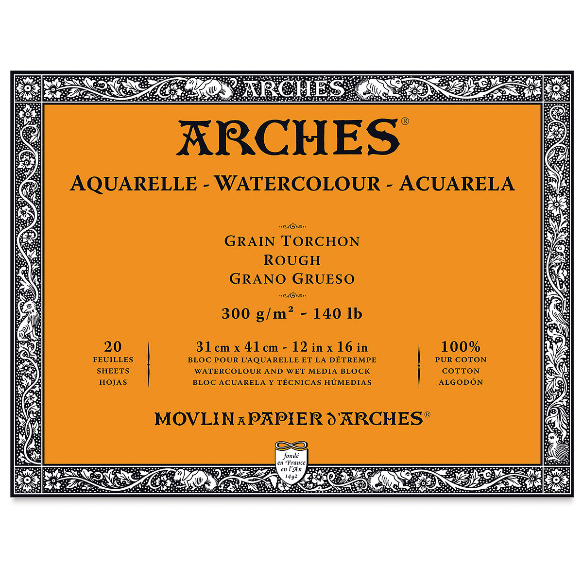 Arches Watercolor Block - 12" x 16", Rough, 20 Sheets