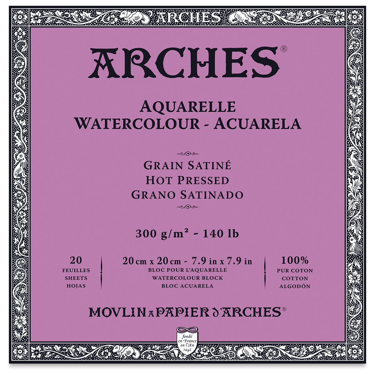 Arches Watercolor Block -7.9" x 7.9", Hot Press, 140 lb, 20 Sheets