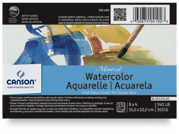 Canson Montval Watercolor Blocks - Front of block of 15 shown