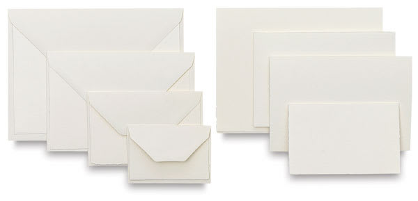 Fabriano Medioevalis Stationery - Assorted sizes of cards and envelopes shown stacked by size