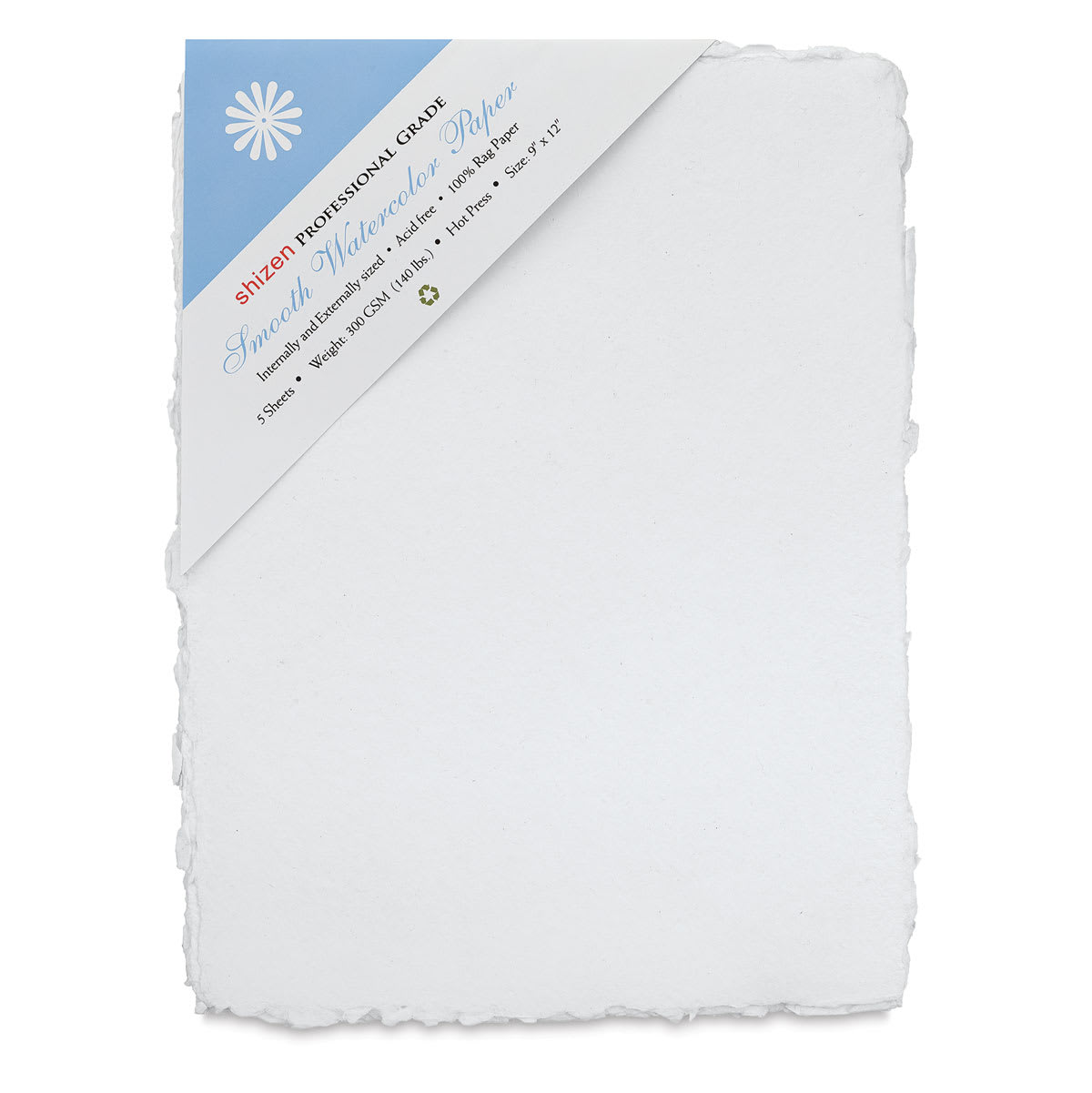 Shizen Professional Watercolor Paper - 9" x 12" Package of 5 Hot Press Sheets