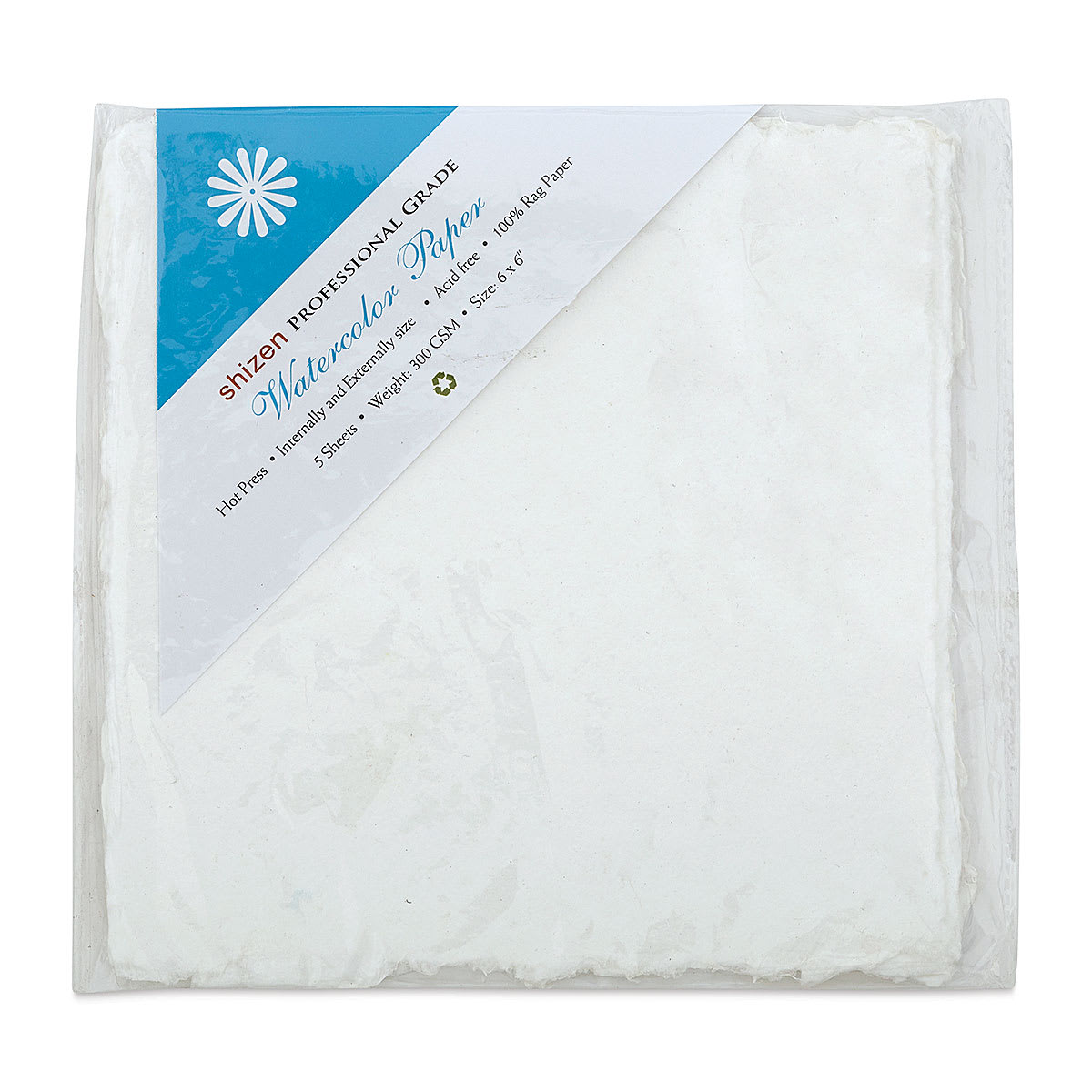 Shizen Professional Watercolor Paper - 6" x 6", Hot Press, Pkg of 5 Sheets