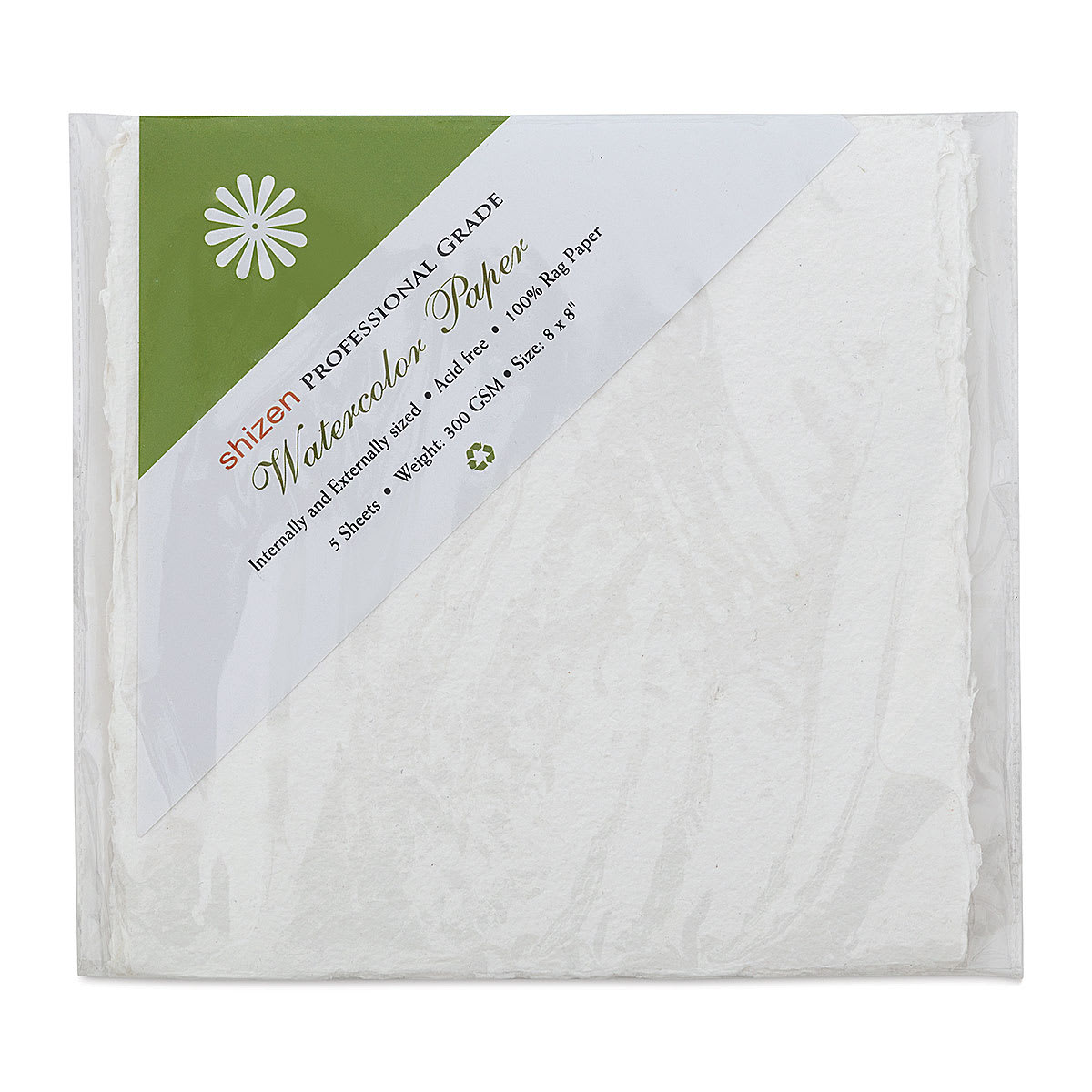 Shizen Professional Watercolor Paper - 8" x 8", Cold Press/Rough, Pkg of 5 Sheets