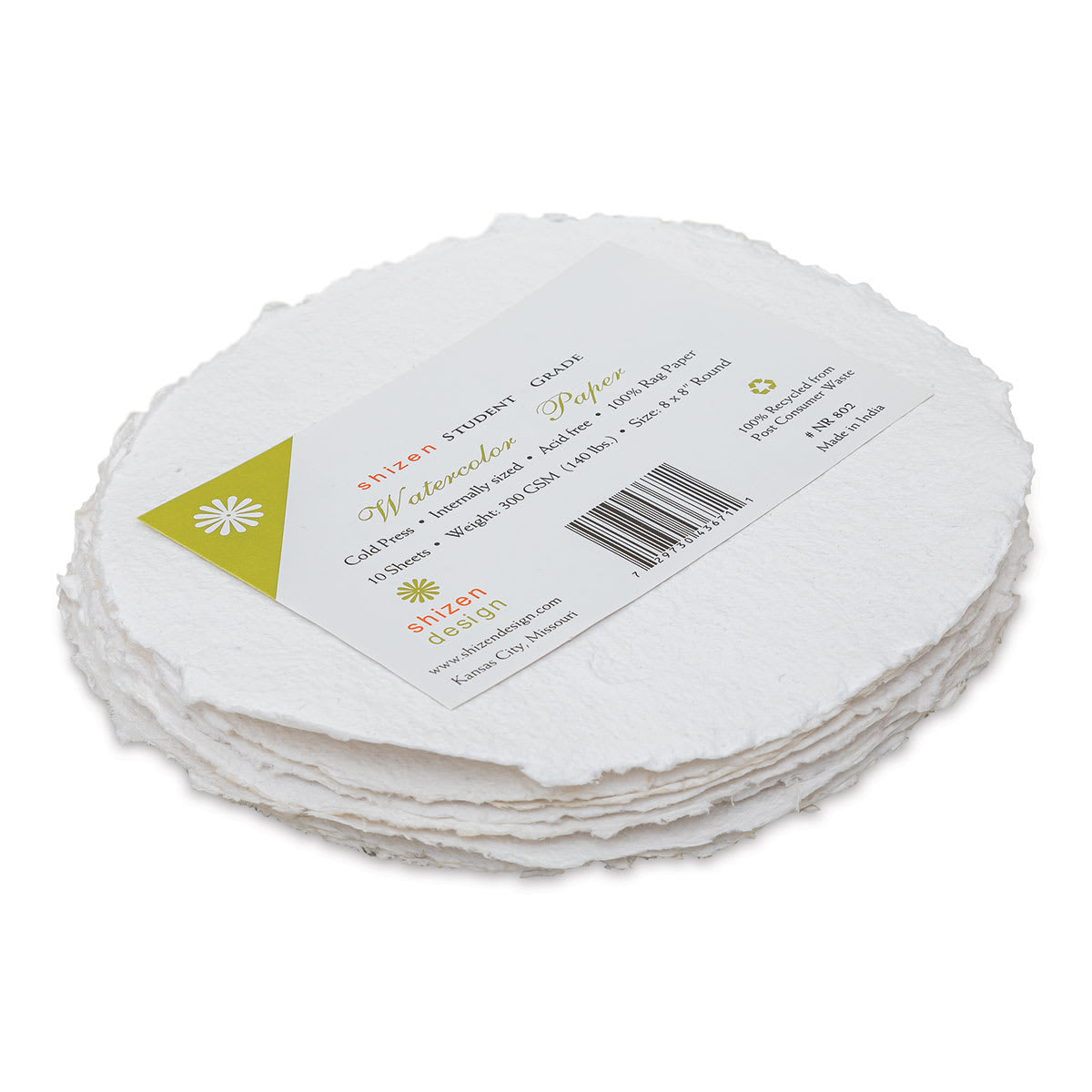 Shizen Watercolor Paper - 6", Round Deckle Edge, Cold Press/Rough, 10 Sheets