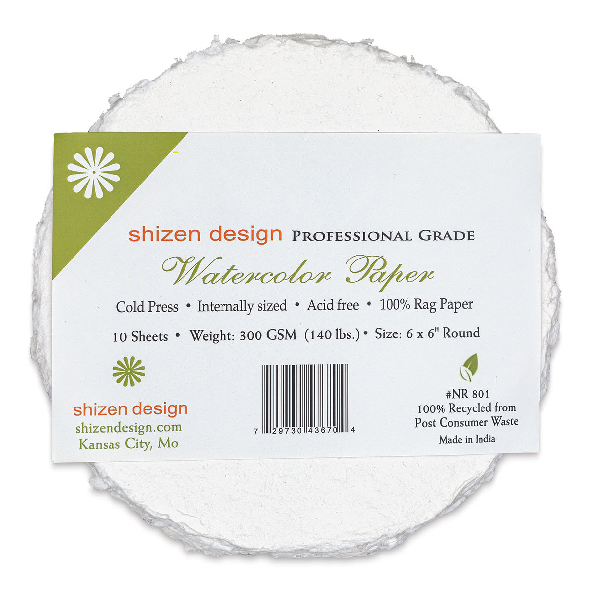 Shizen Watercolor Paper - 6", Round Deckle Edge, Cold Press/Rough, 10 Sheets