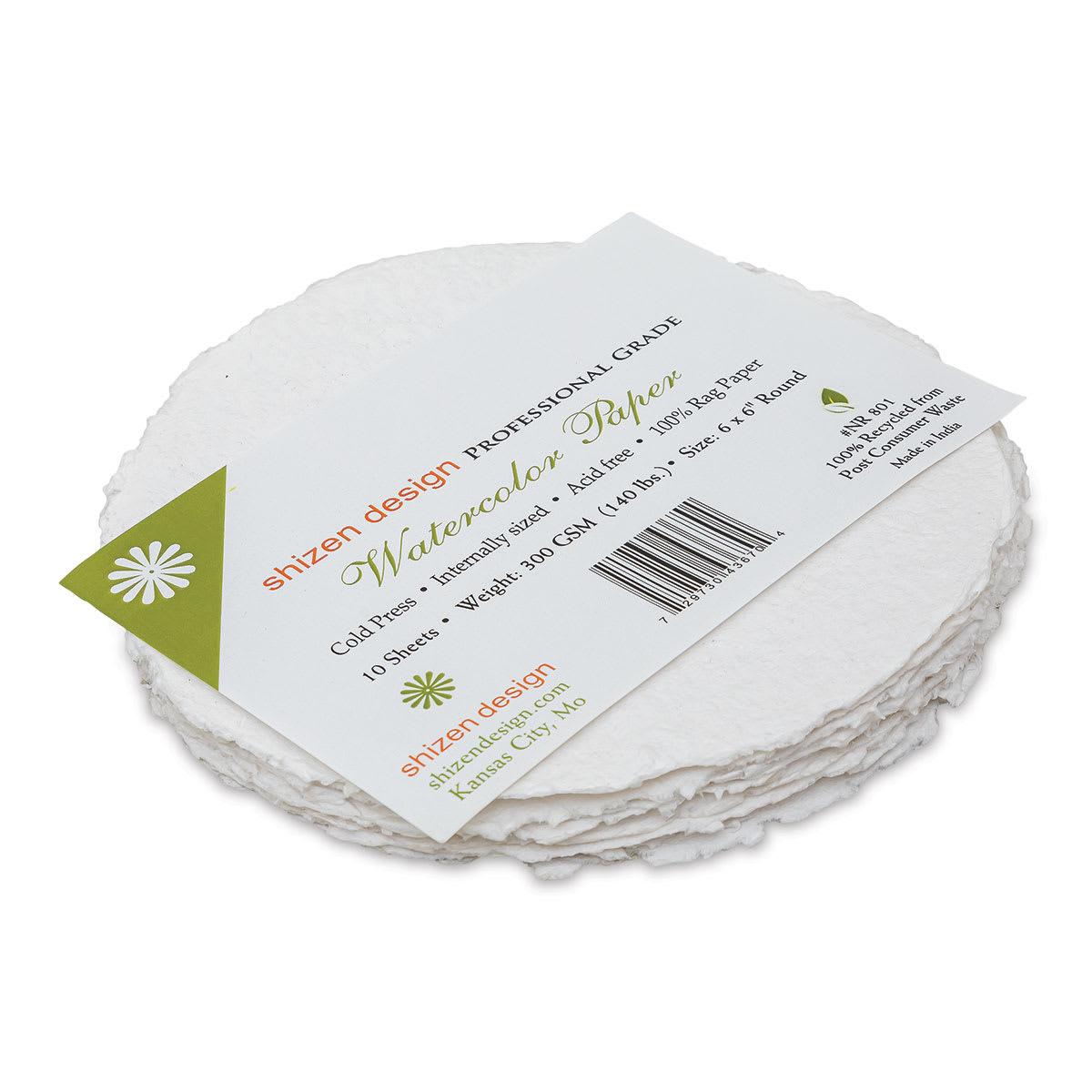 Shizen Watercolor Paper - 8", Round Deckle Edge, Cold Press/Rough, 10 Sheets