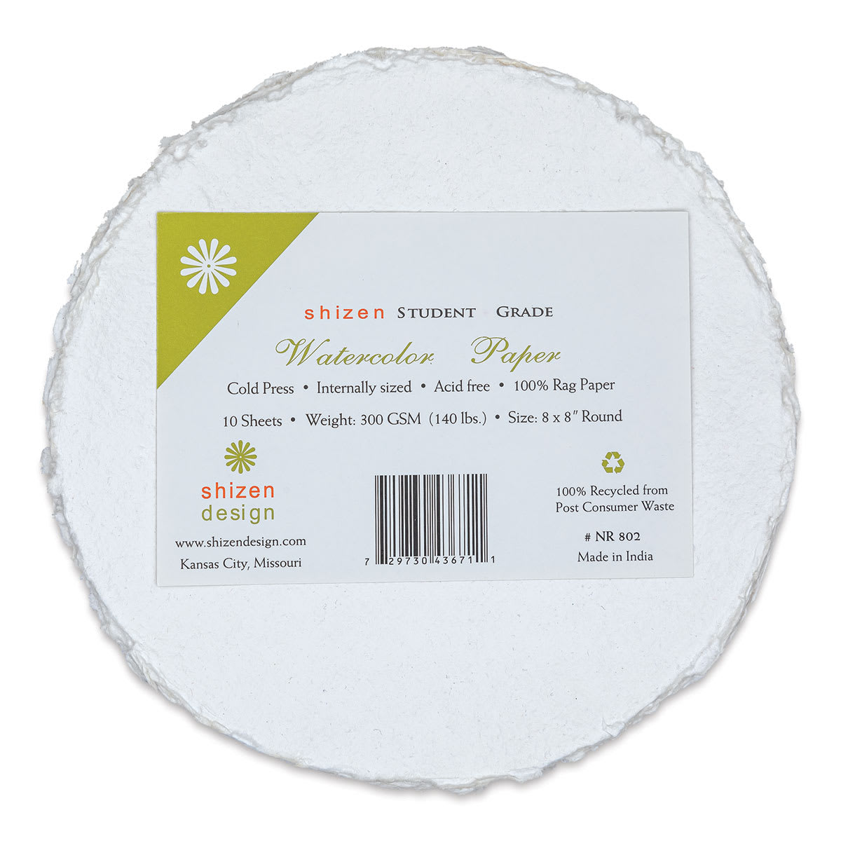 Shizen Watercolor Paper - 8", Round Deckle Edge, Cold Press/Rough, 10 Sheets
