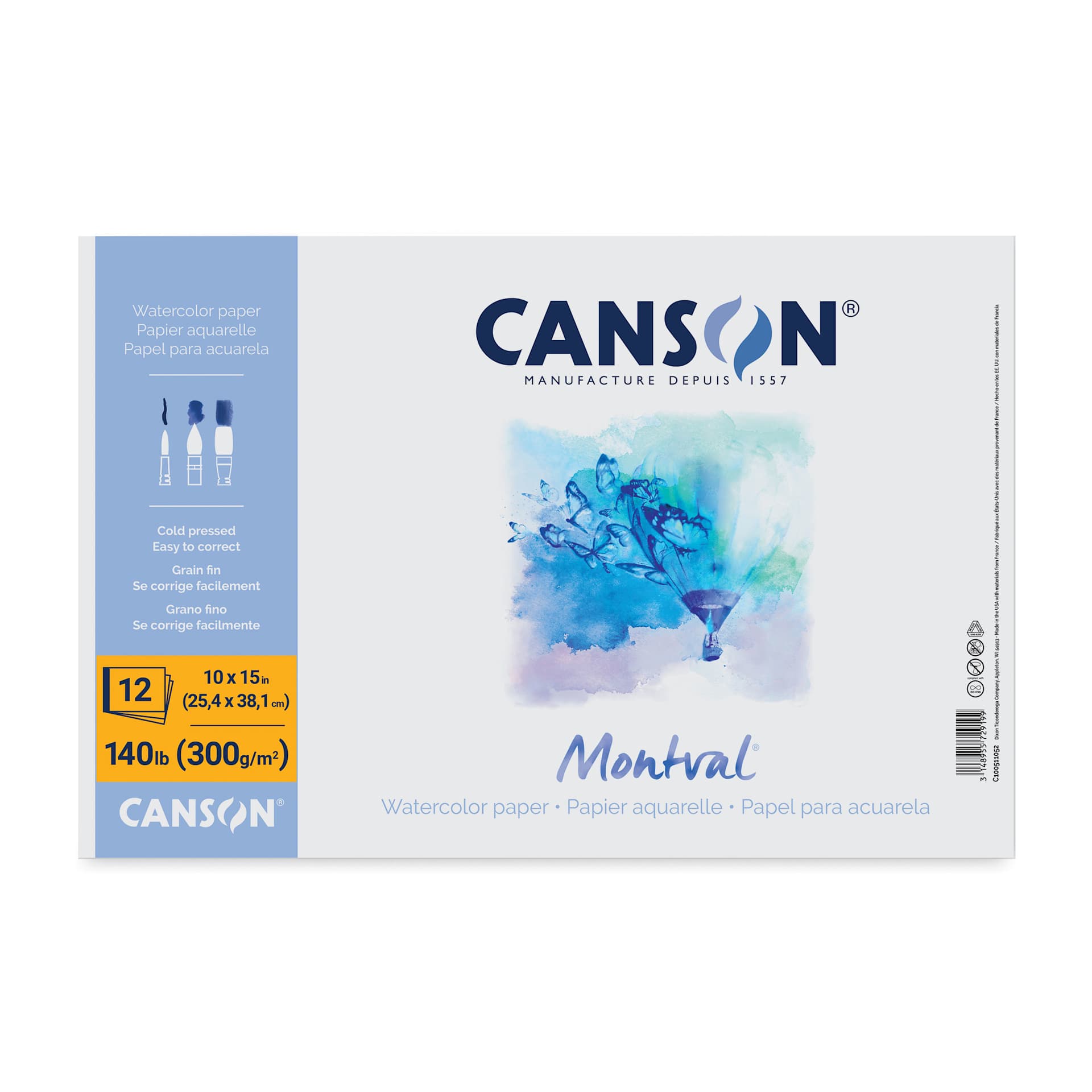 Canson Montval Tape Bound Watercolor Pad -  10" x 15", 140 lb, 12 Sheets, front cover