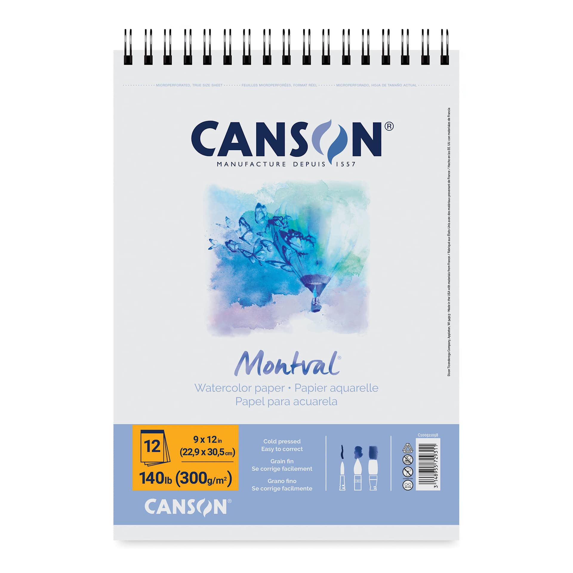 Canson Montval Wirebound Watercolor Pad - 9" x 12", 140 lb, 12 Sheets, front cover