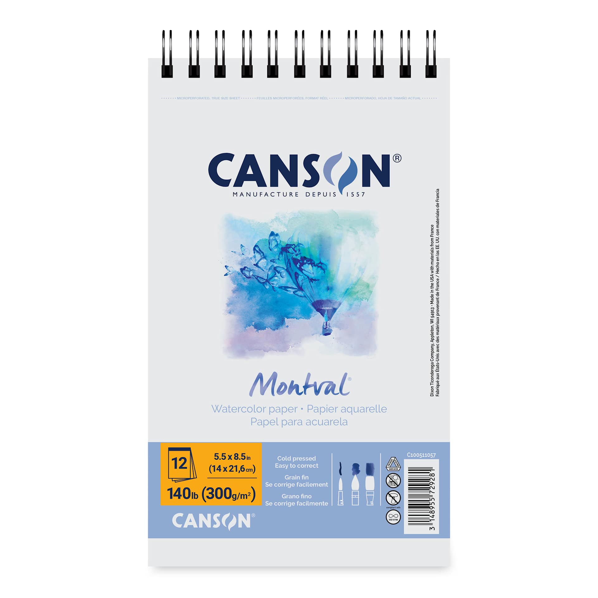 Canson Montval Wirebound Watercolor Pad - 5-1/2" x 8-1/2", 140 lb, 12 Sheets, front cover