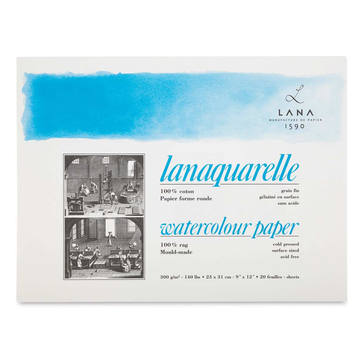 Lanaquarelle Watercolor Block - 9" x 12", Cold Press, 20 Sheets - front
