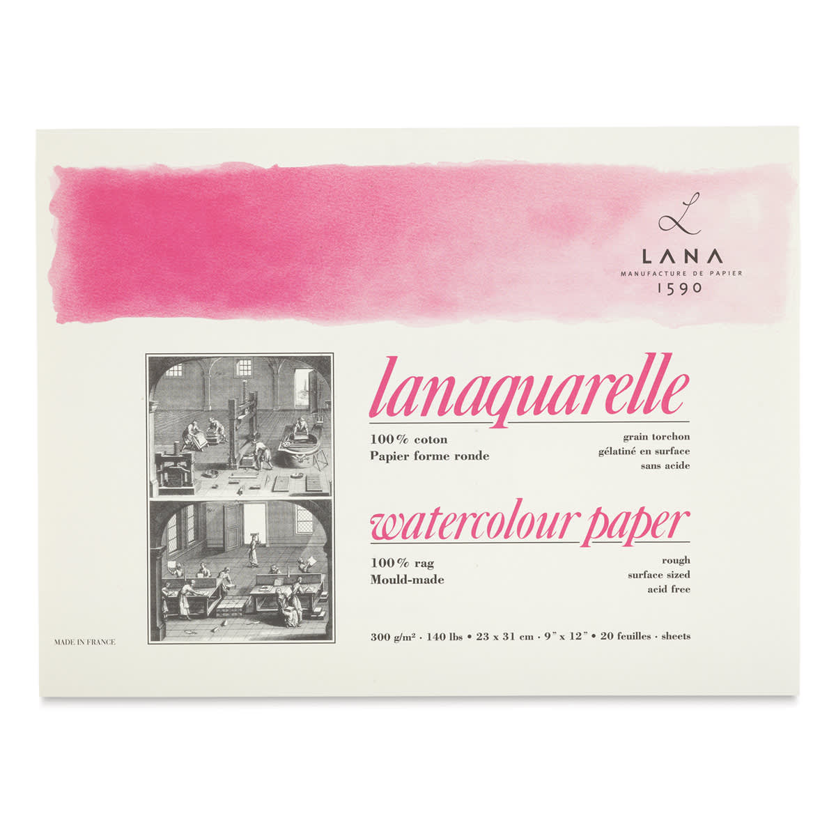 Lanaquarelle Watercolor Block - 9" x 12", Rough, 20 Sheets - front
