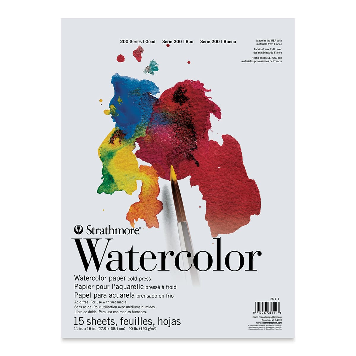 Strathmore 200 Series Watercolor Paper Student Pad - 11" x 15", Cold Press, 15 Sheets