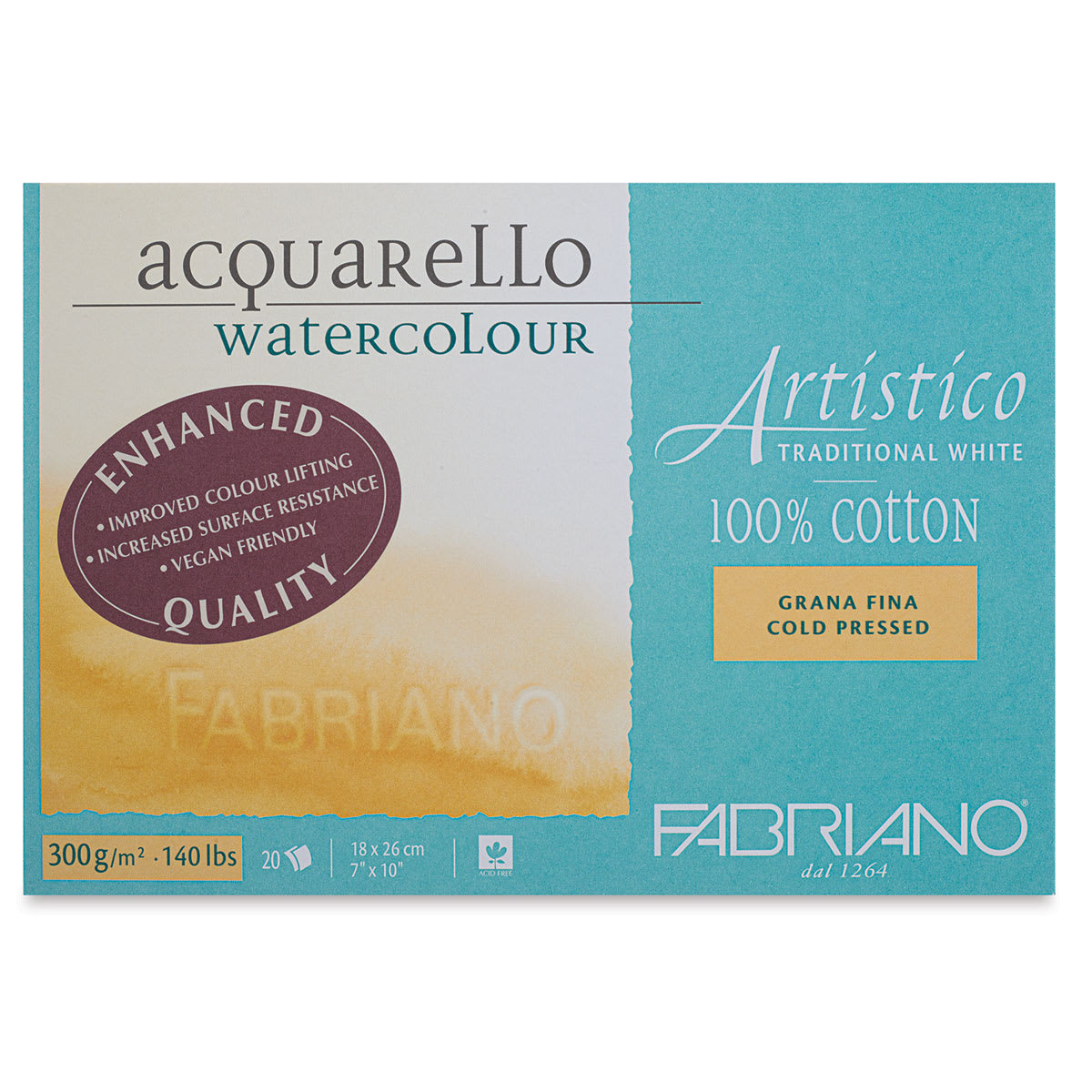 Fabriano Artistico Enhanced Watercolor Block - Traditional White, Cold Press, 7" x 10"