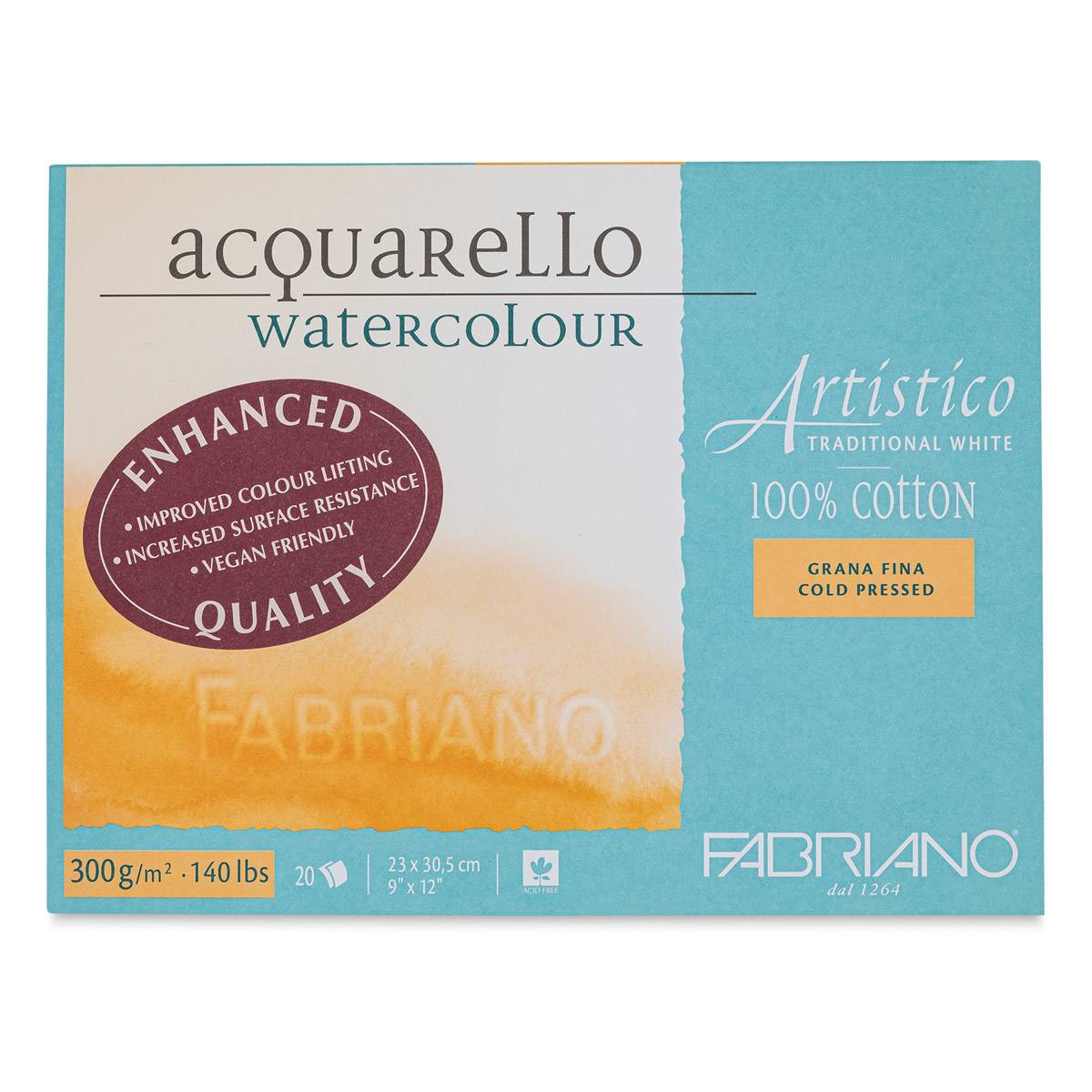 Fabriano Artistico Enhanced Watercolor Block - Traditional White, Cold Press, 9" x 12"