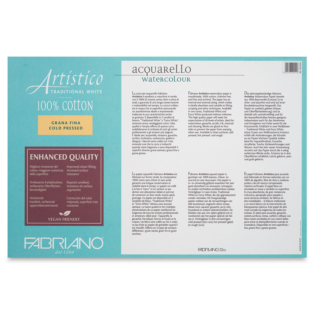 Fabriano Artistico Enhanced Watercolor Block - Traditional White, Cold Press, 12" x 18" (back)