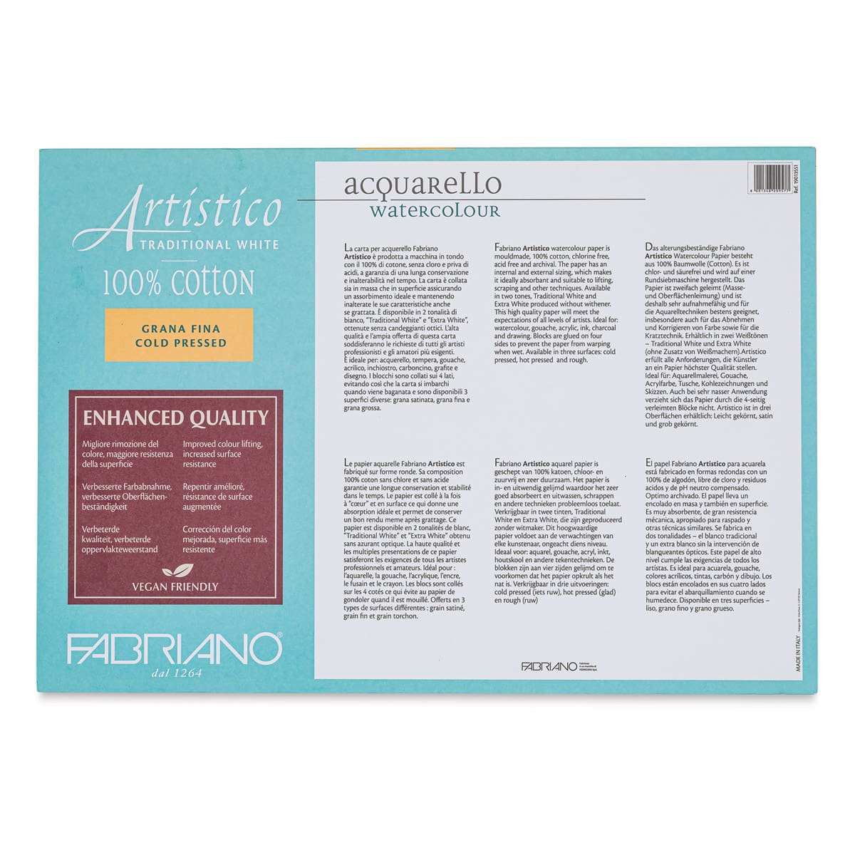 Fabriano Artistico Enhanced Watercolor Block - Traditional White, Cold Press, 14" x 20" (back)