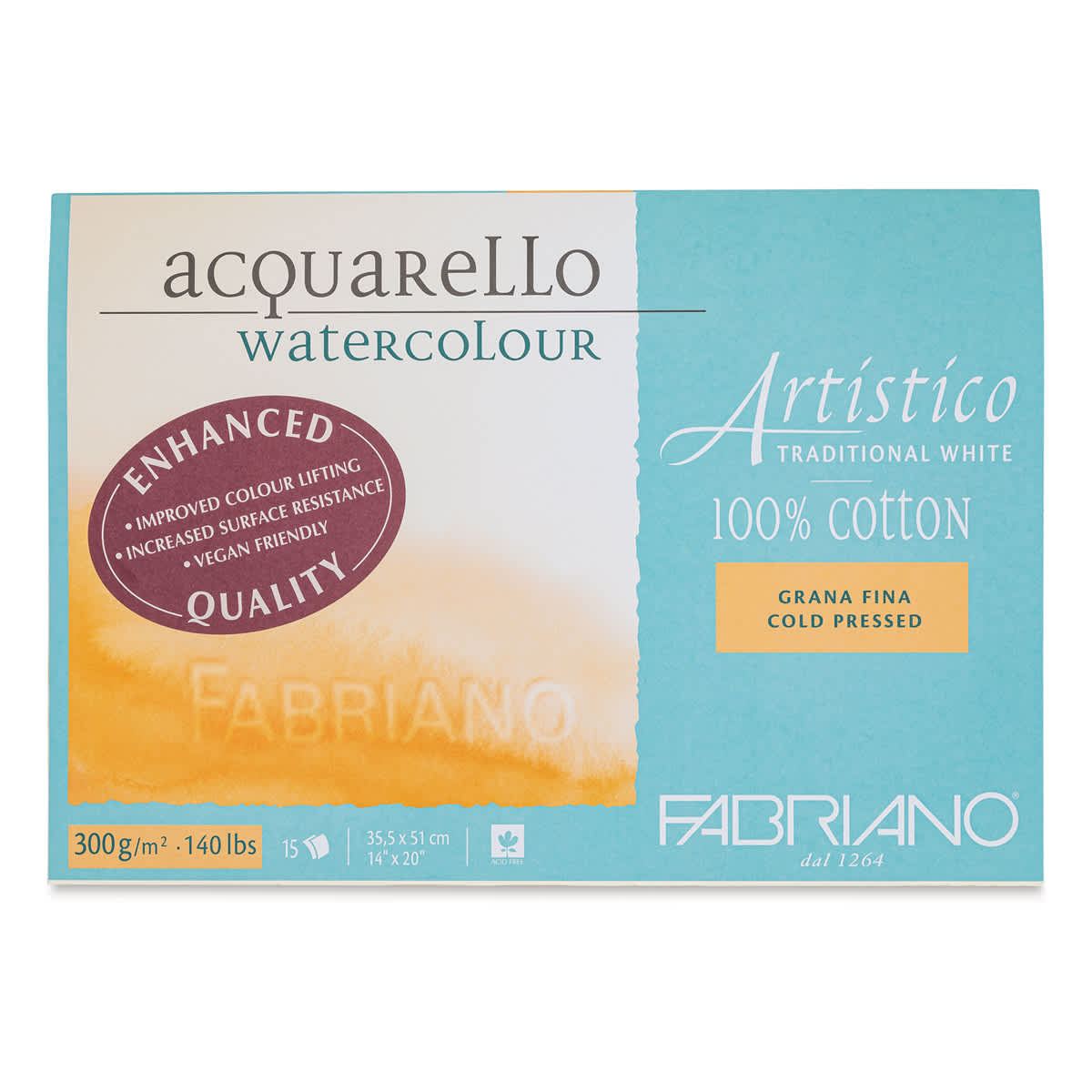 Fabriano Artistico Enhanced Watercolor Block - Traditional White, Cold Press, 14" x 20"