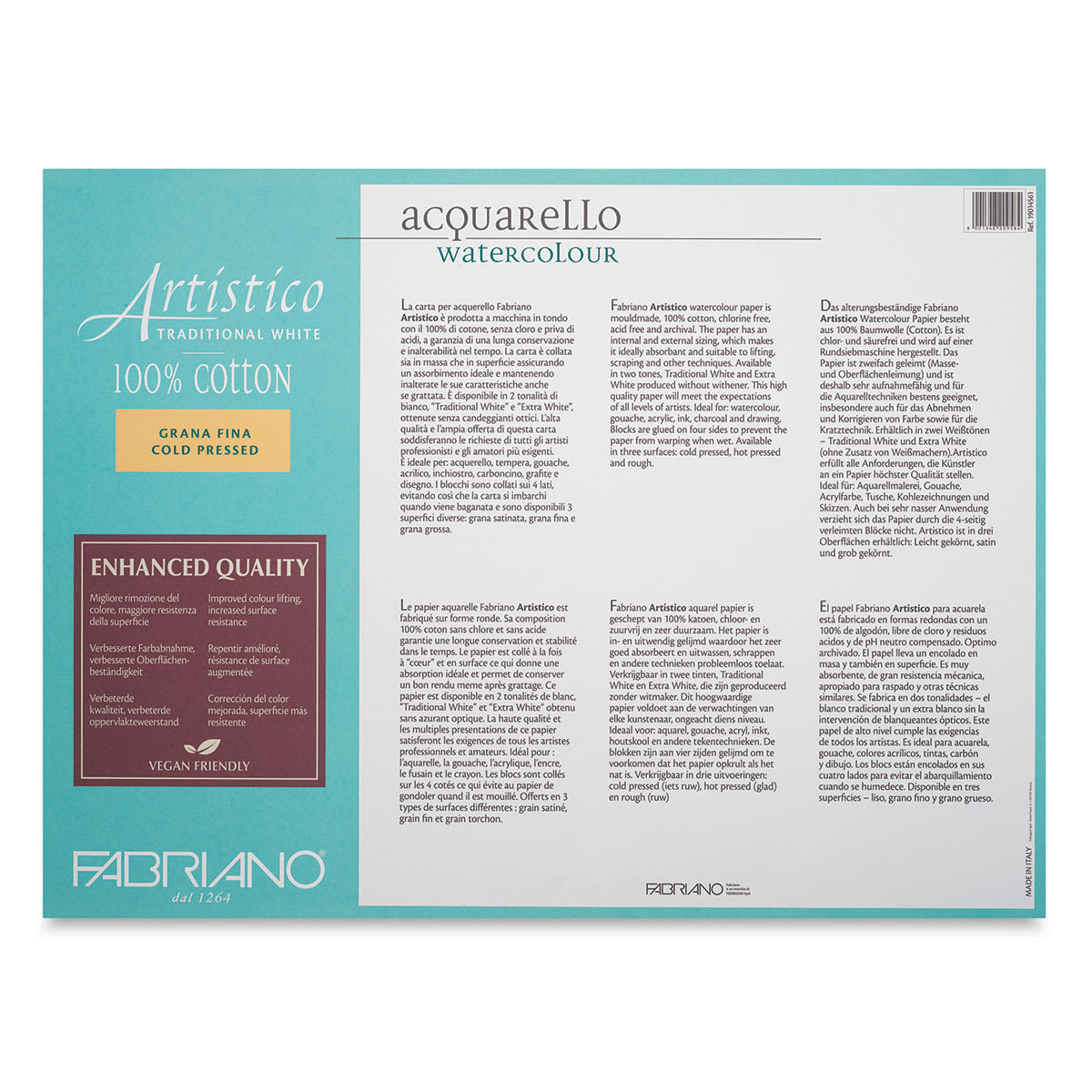 Fabriano Artistico Enhanced Watercolor Block - Traditional White, Cold Press, 18" x 24" (back)