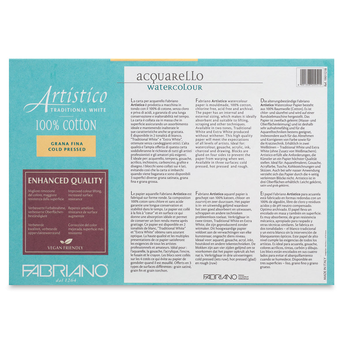 Fabriano Artistico Enhanced Watercolor Block - Traditional White, Cold Press, 5" x 7" (back)